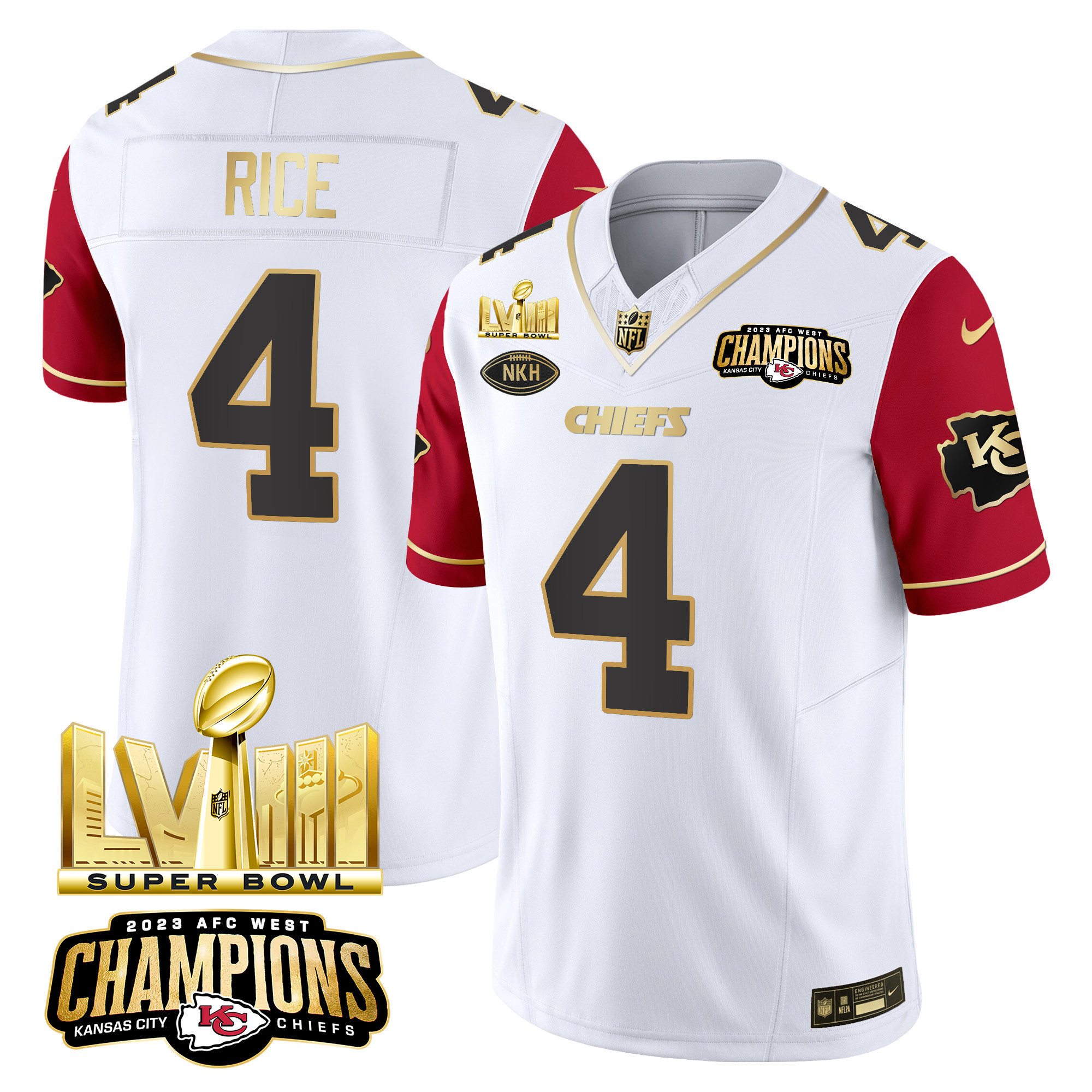 Men's Kansas City Chiefs AFC West Champions & Super Bowl LVIII Gold Patch Vapor Jersey V2 - All Stitched - Image 42