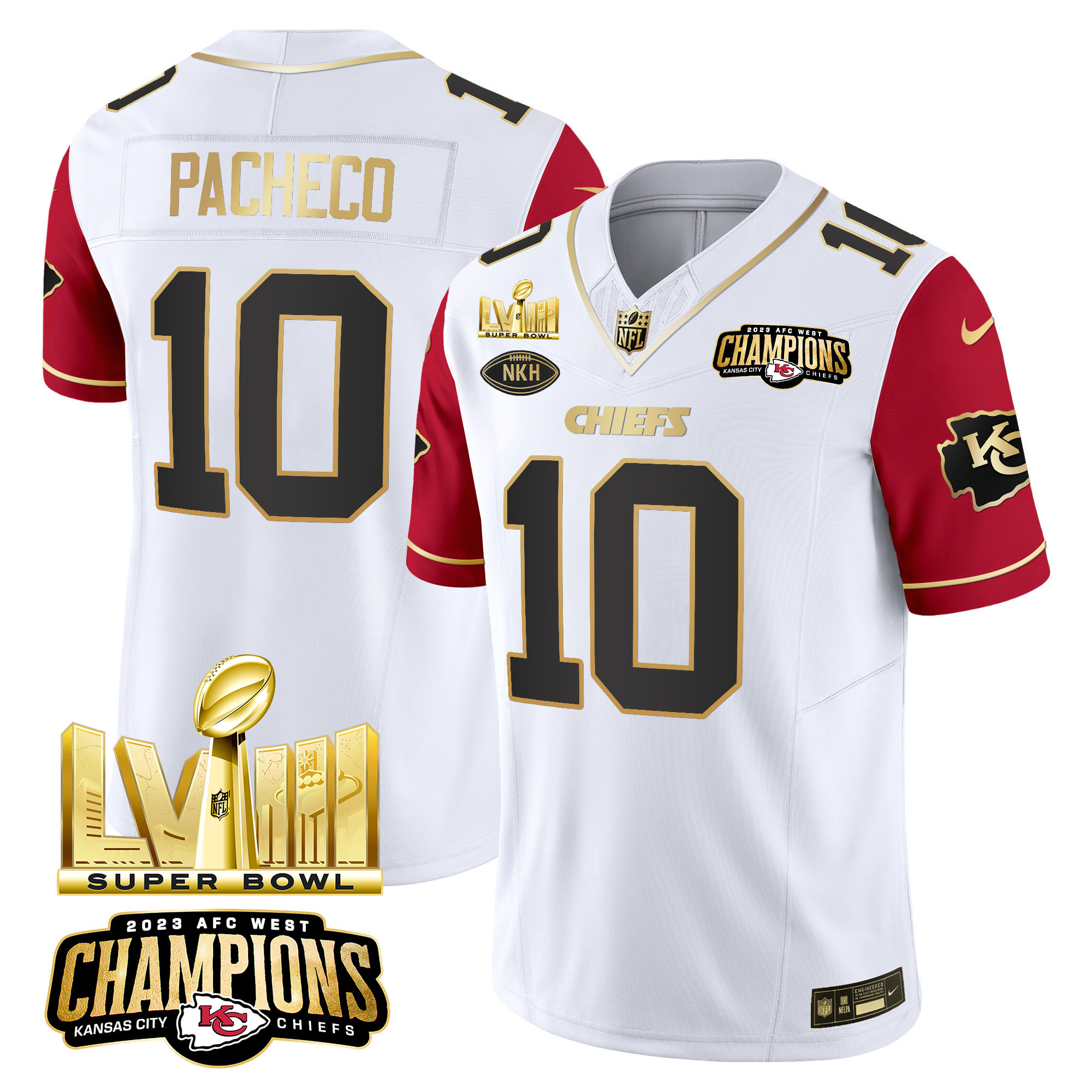 Men's Kansas City Chiefs AFC West Champions & Super Bowl LVIII Gold Patch Vapor Jersey V2 - All Stitched - Image 39