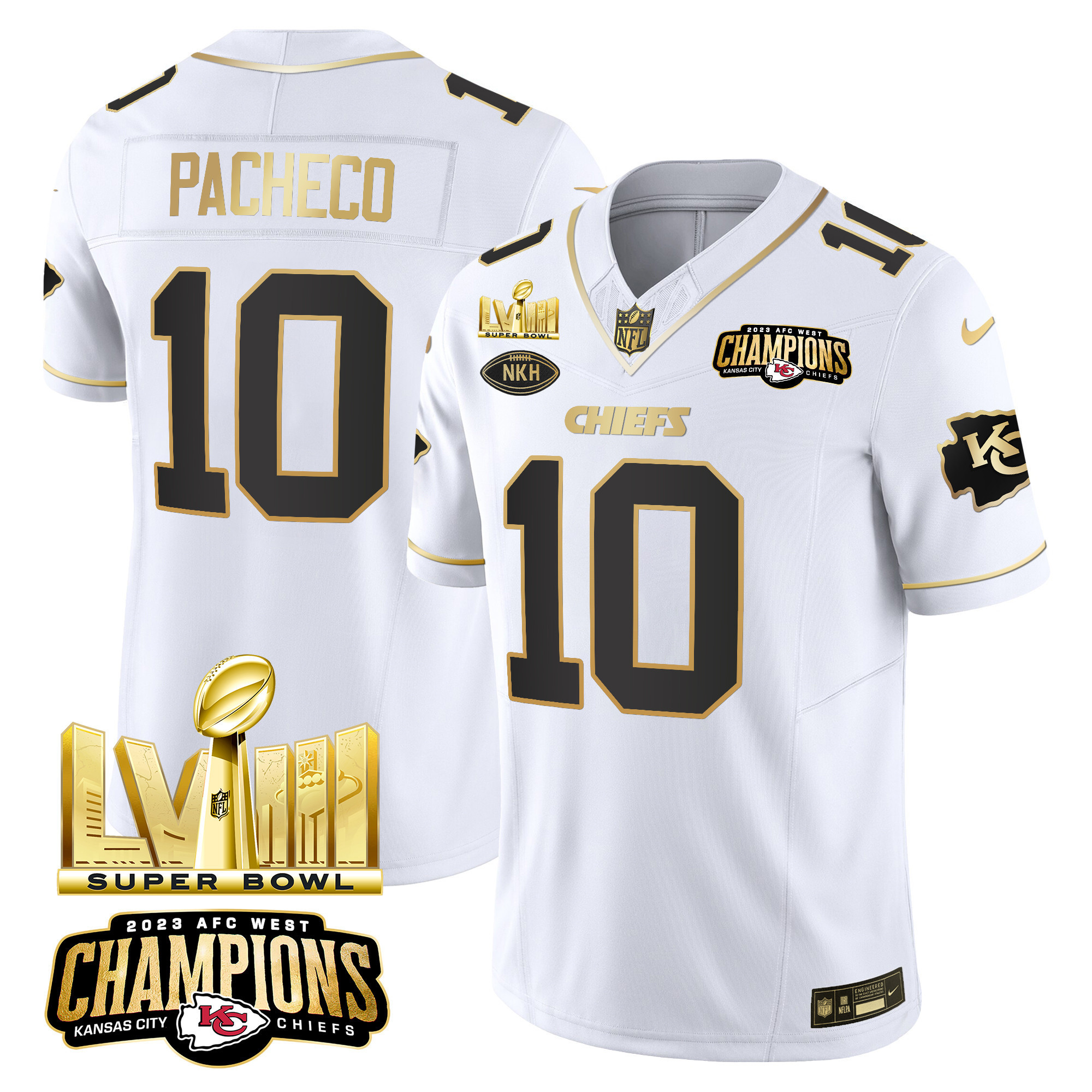 Men's Kansas City Chiefs AFC West Champions & Super Bowl LVIII Gold Patch Vapor Jersey V2 - All Stitched - Image 18