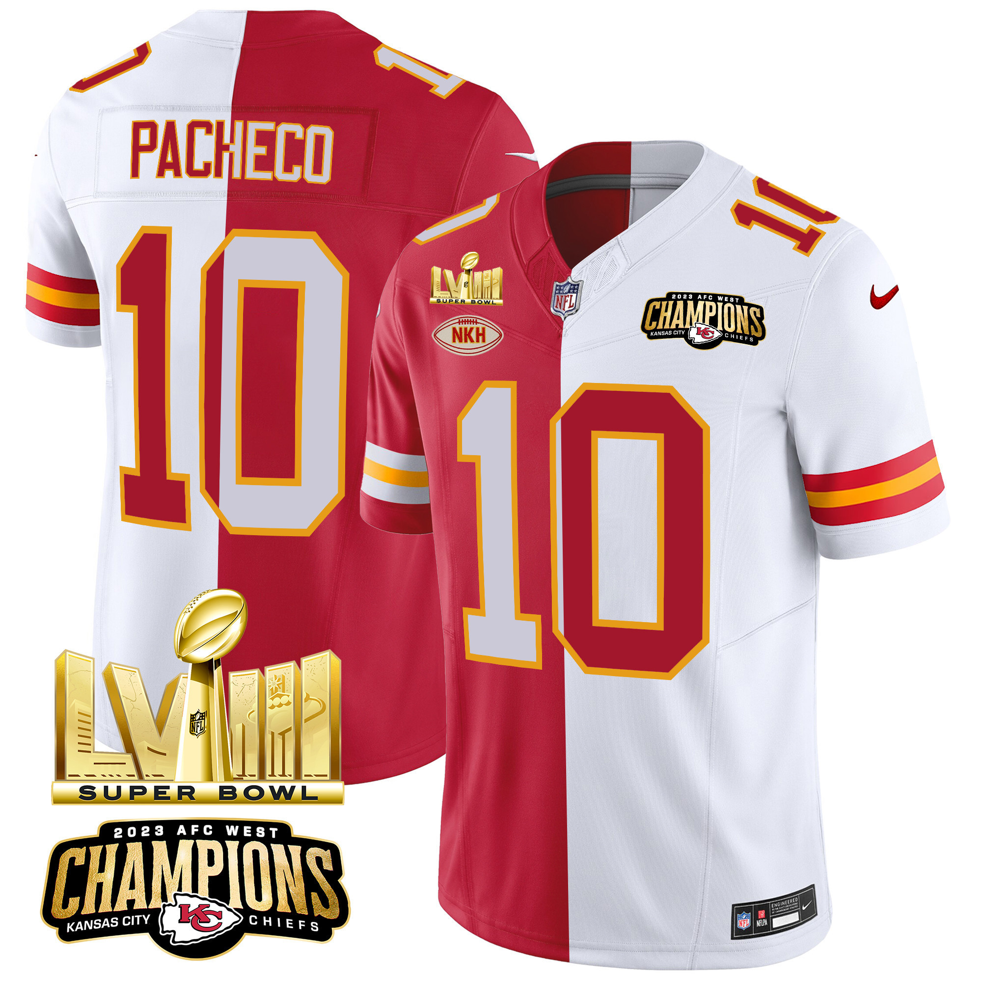 Men's Kansas City Chiefs AFC West Champions & Super Bowl LVIII Gold Patch Vapor Jersey V2 - All Stitched - Image 32