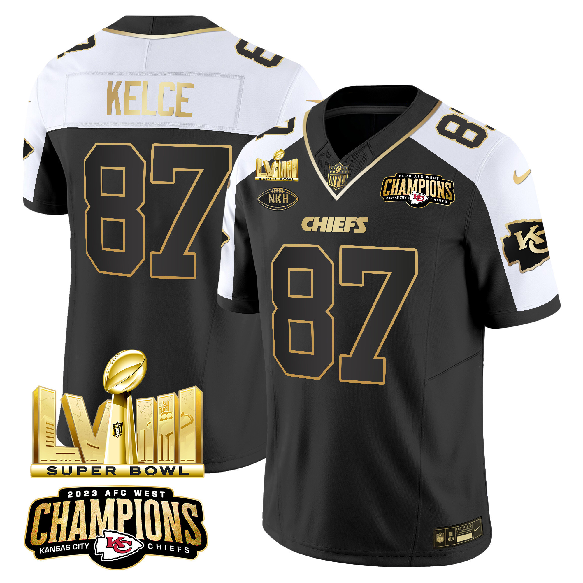 Men's Kansas City Chiefs AFC West Champions & Super Bowl LVIII Gold Patch Vapor Jersey V2 - All Stitched - Image 23