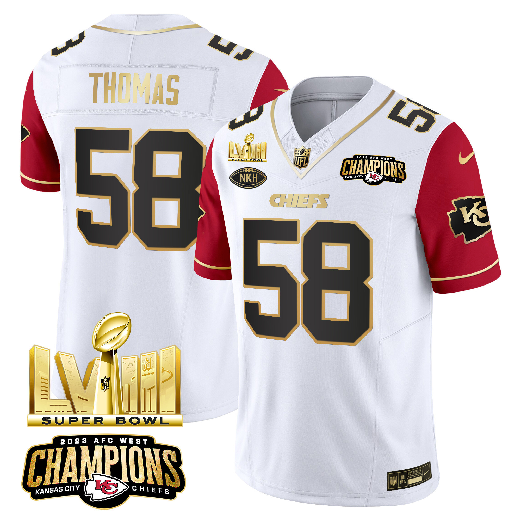 Men's Kansas City Chiefs AFC West Champions & Super Bowl LVIII Gold Patch Vapor Jersey V2 - All Stitched - Image 38