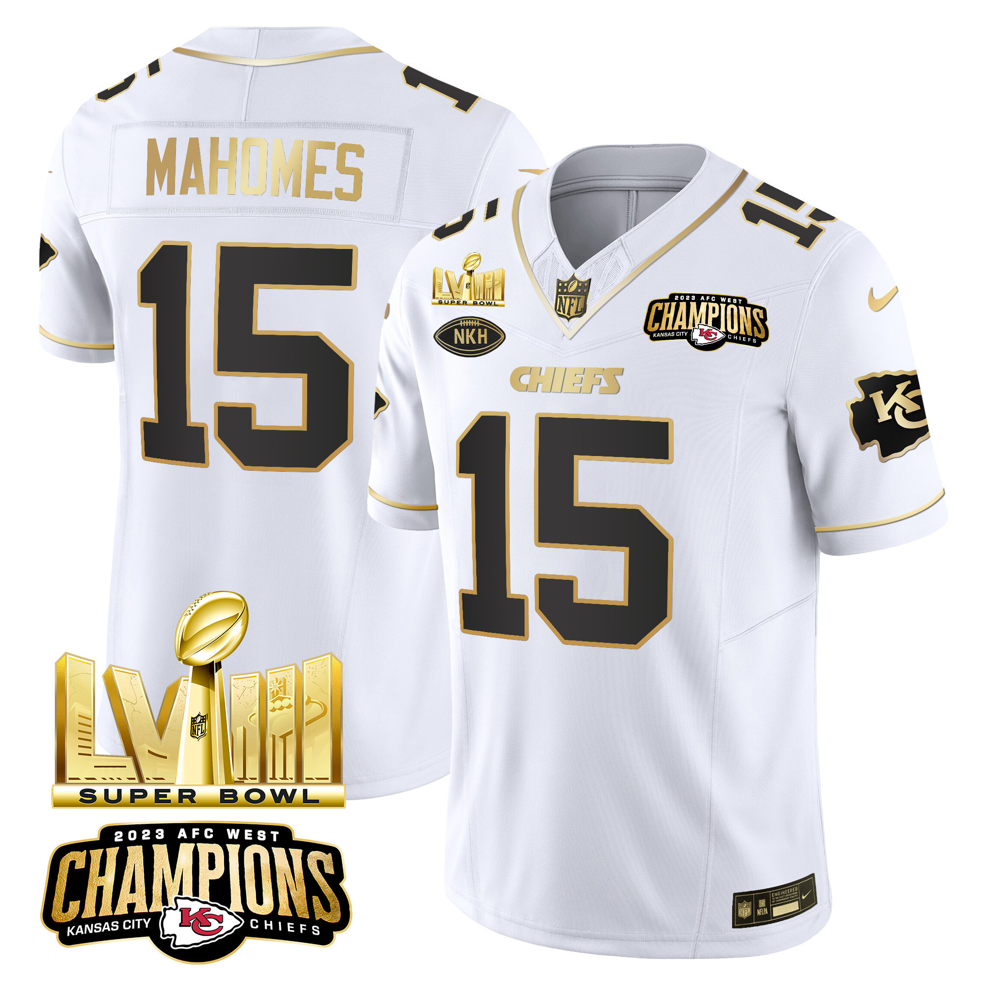 Men's Kansas City Chiefs AFC West Champions & Super Bowl LVIII Gold Patch Vapor Jersey V2 - All Stitched - Image 15