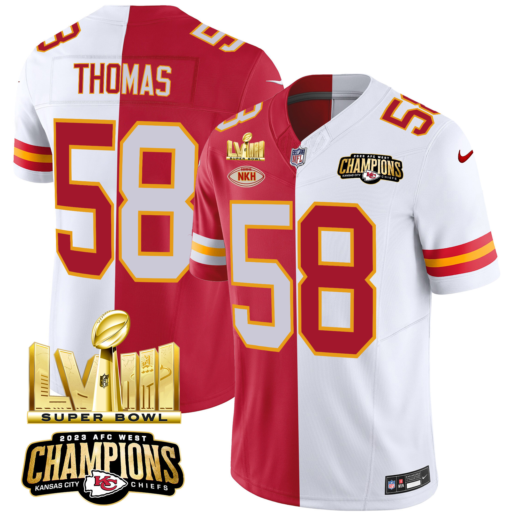 Men's Kansas City Chiefs AFC West Champions & Super Bowl LVIII Gold Patch Vapor Jersey V2 - All Stitched - Image 31