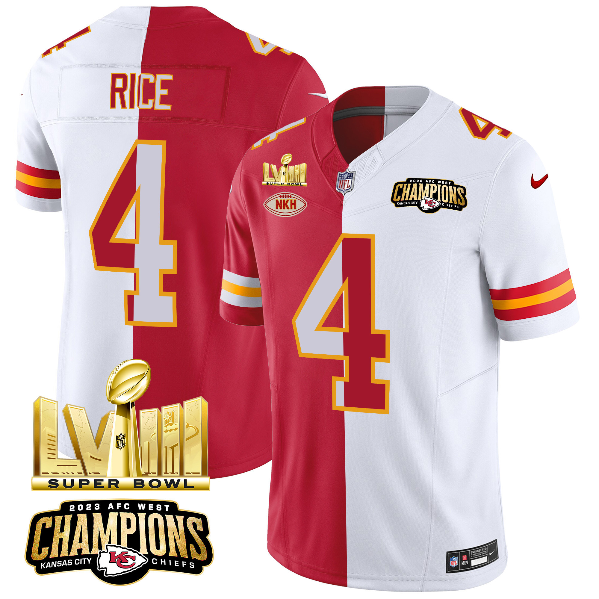 Men's Kansas City Chiefs AFC West Champions & Super Bowl LVIII Gold Patch Vapor Jersey V2 - All Stitched - Image 35