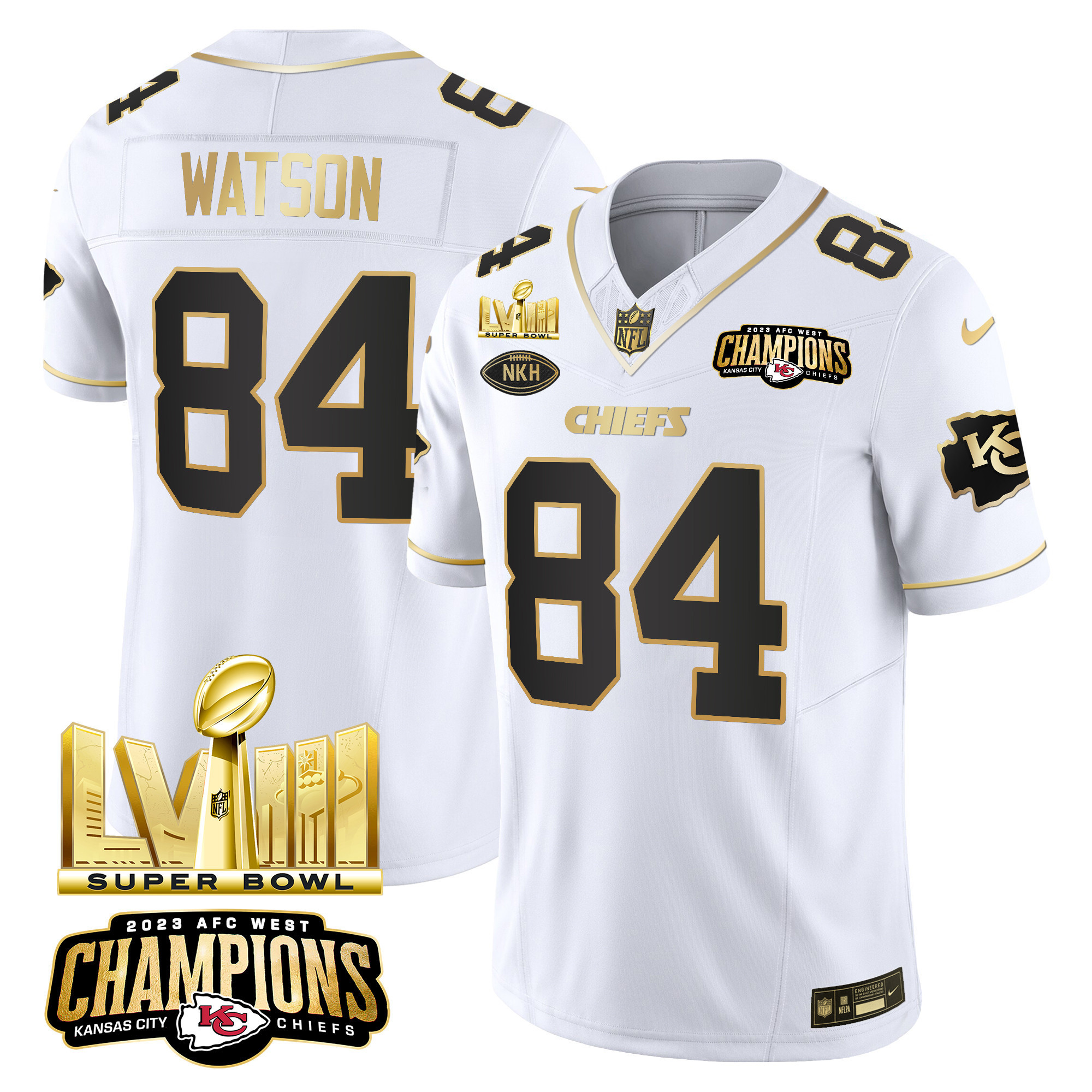 Men's Kansas City Chiefs AFC West Champions & Super Bowl LVIII Gold Patch Vapor Jersey V2 - All Stitched - Image 19