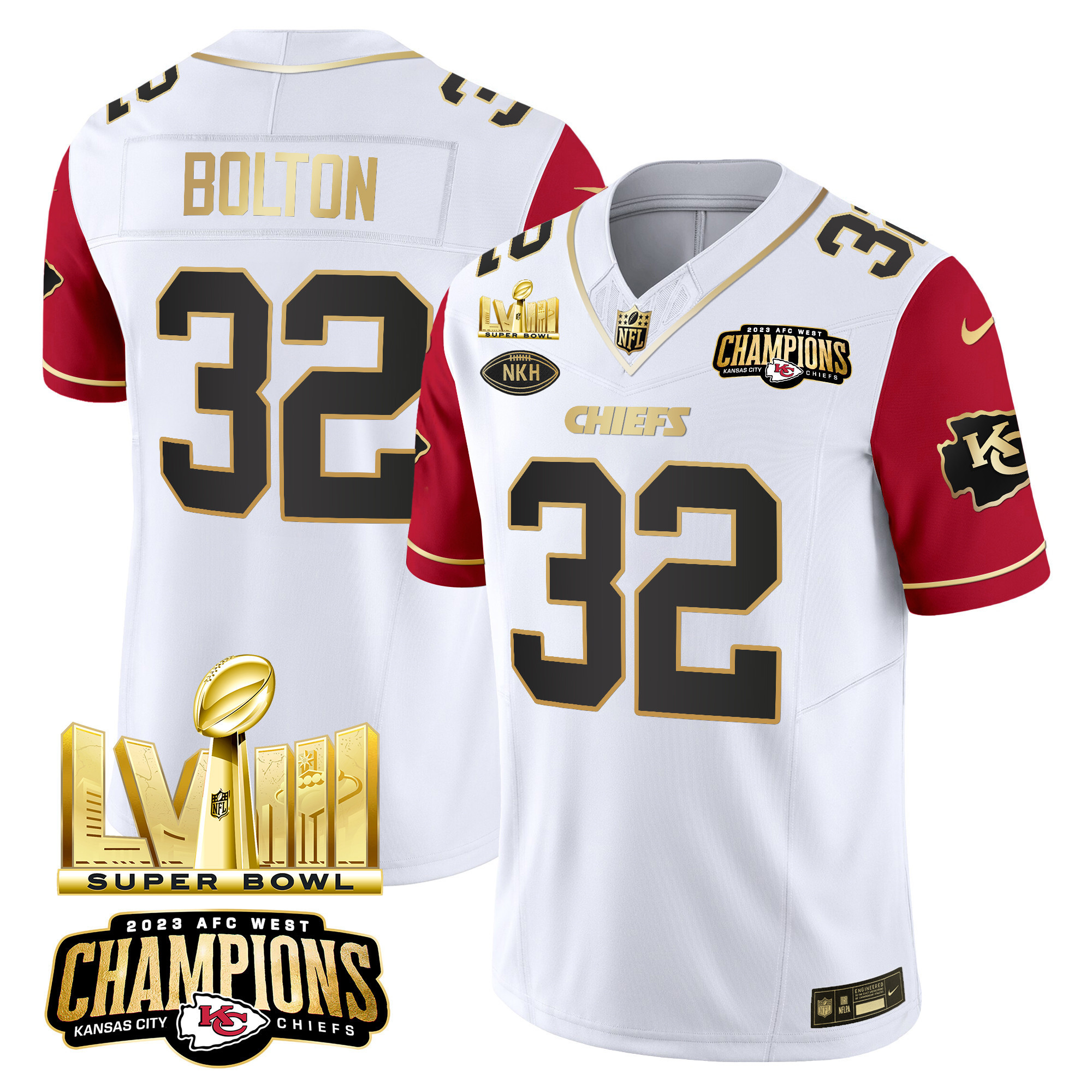 Men's Kansas City Chiefs AFC West Champions & Super Bowl LVIII Gold Patch Vapor Jersey V2 - All Stitched - Image 41
