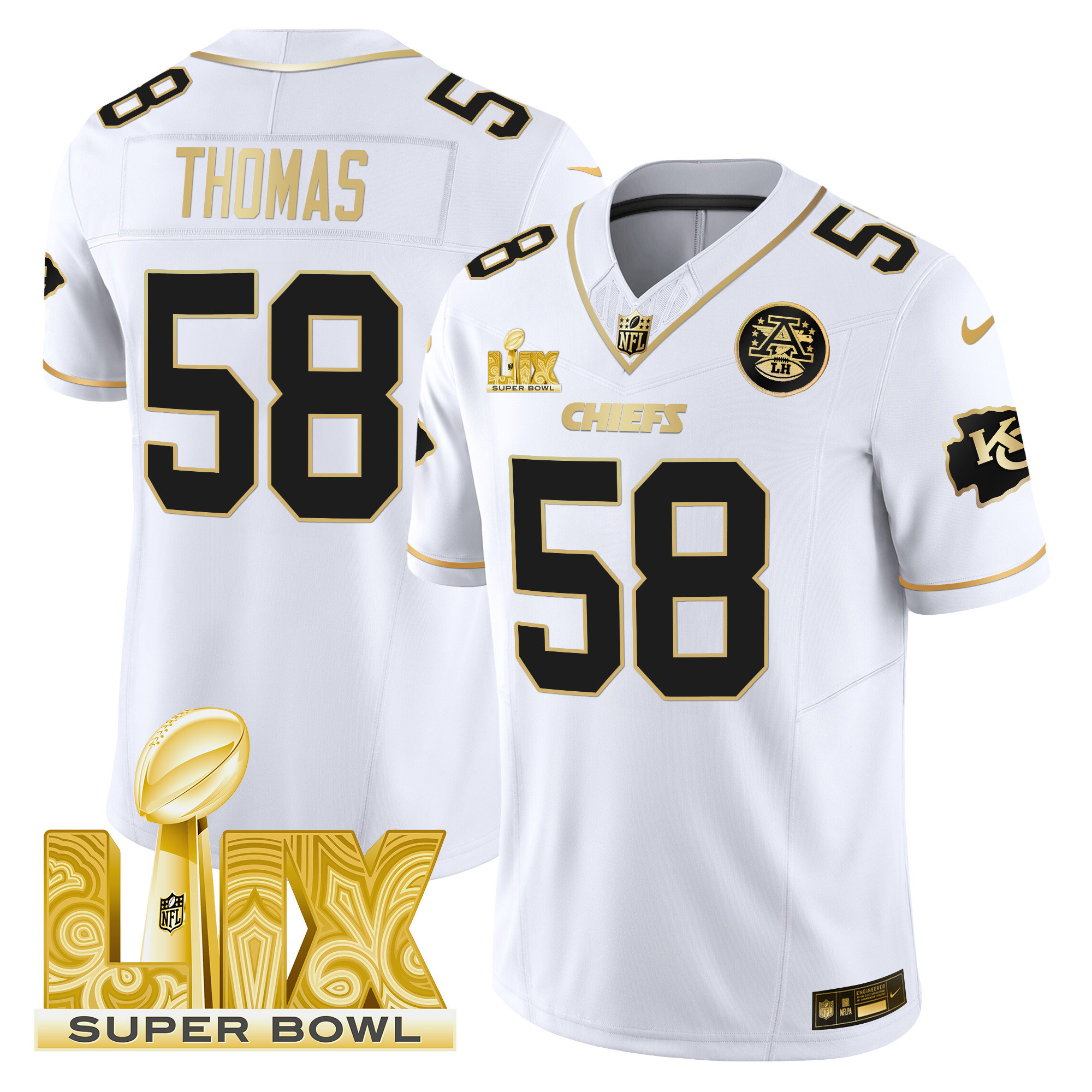 Men's Kansas City Chiefs Super Bowl LIX Patch Gold Vapor Limited Jersey - All Stitched - Image 13
