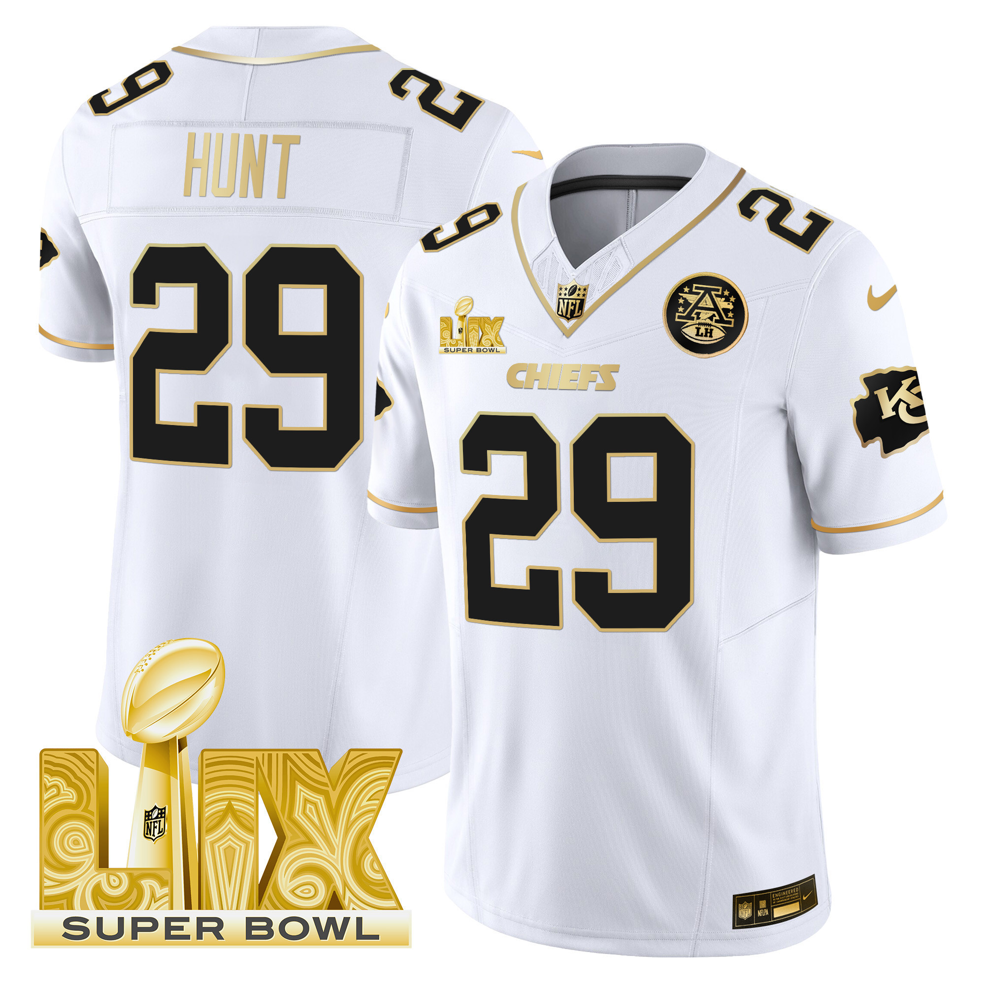 Men's Kansas City Chiefs Super Bowl LIX Patch Gold Vapor Limited Jersey - All Stitched - Image 17