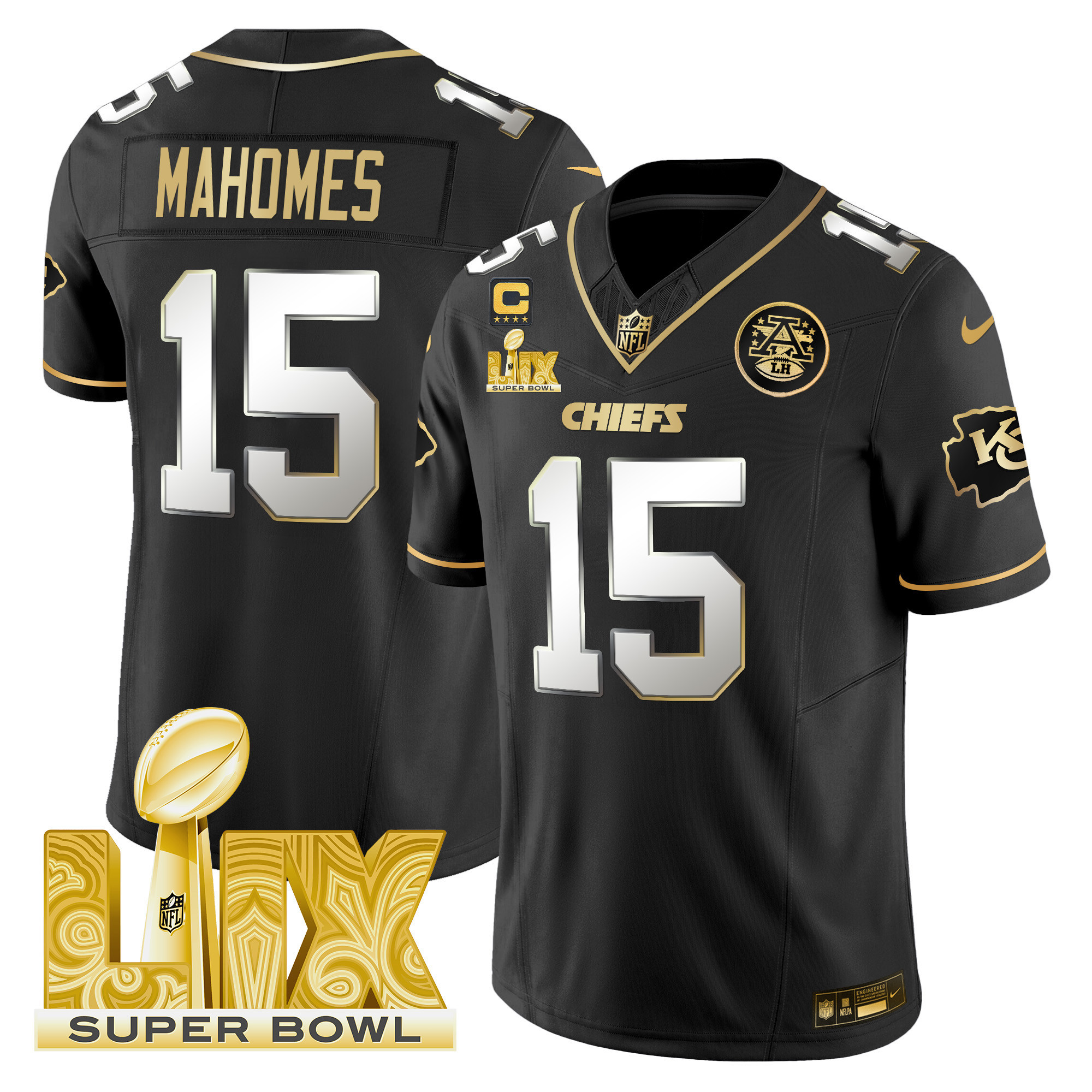 Men's Kansas City Chiefs Super Bowl LIX Patch Gold Vapor Limited Jersey - All Stitched - Image 31