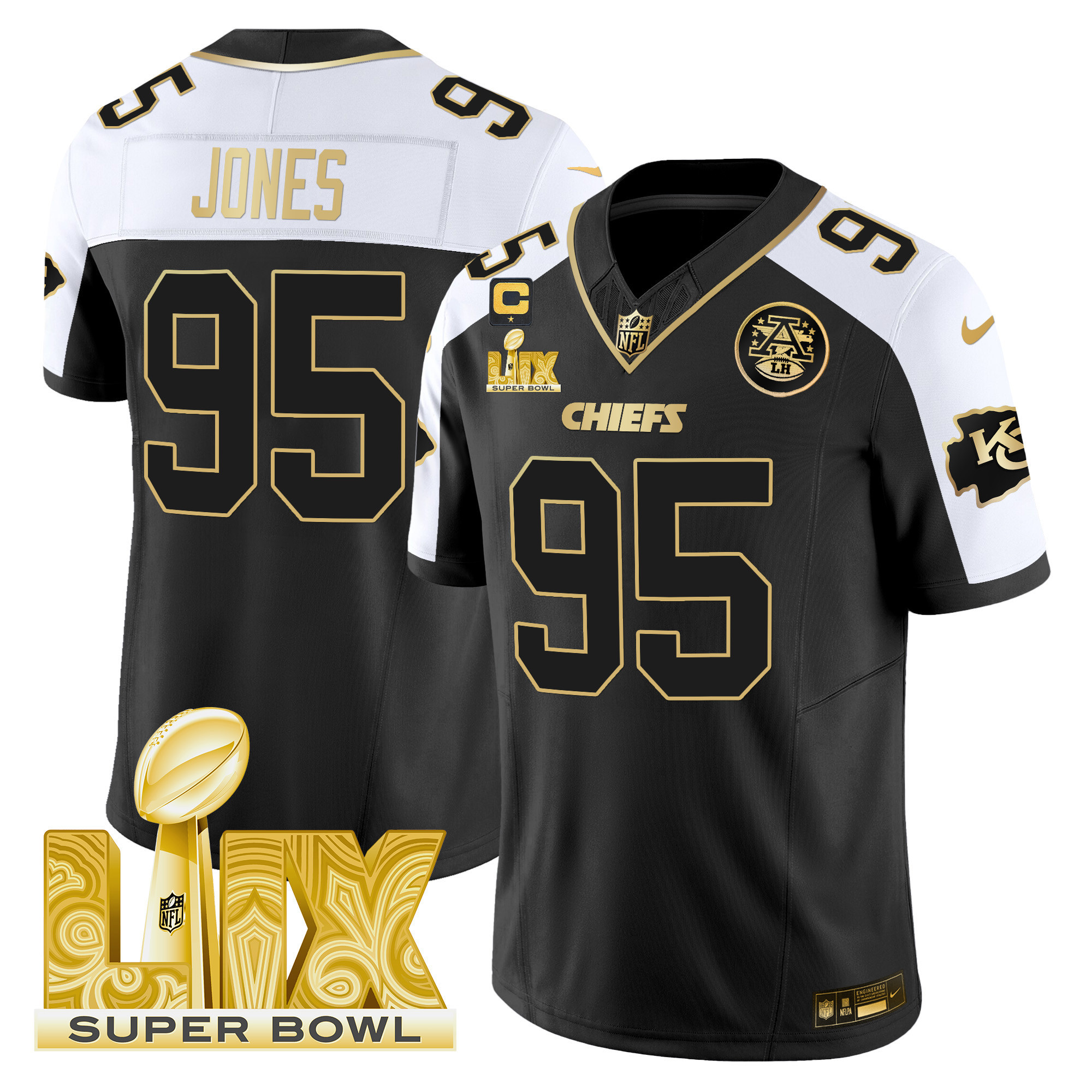 Men's Kansas City Chiefs Super Bowl LIX Patch Gold Vapor Limited Jersey - All Stitched - Image 10