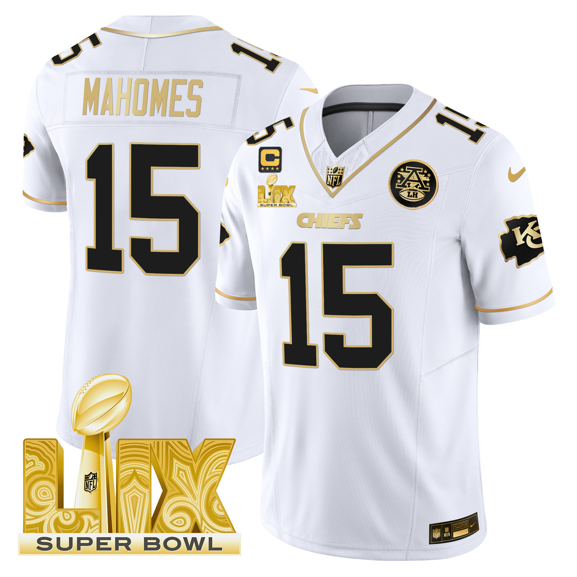 Men's Kansas City Chiefs Super Bowl LIX Patch Gold Vapor Limited Jersey - All Stitched - Image 11