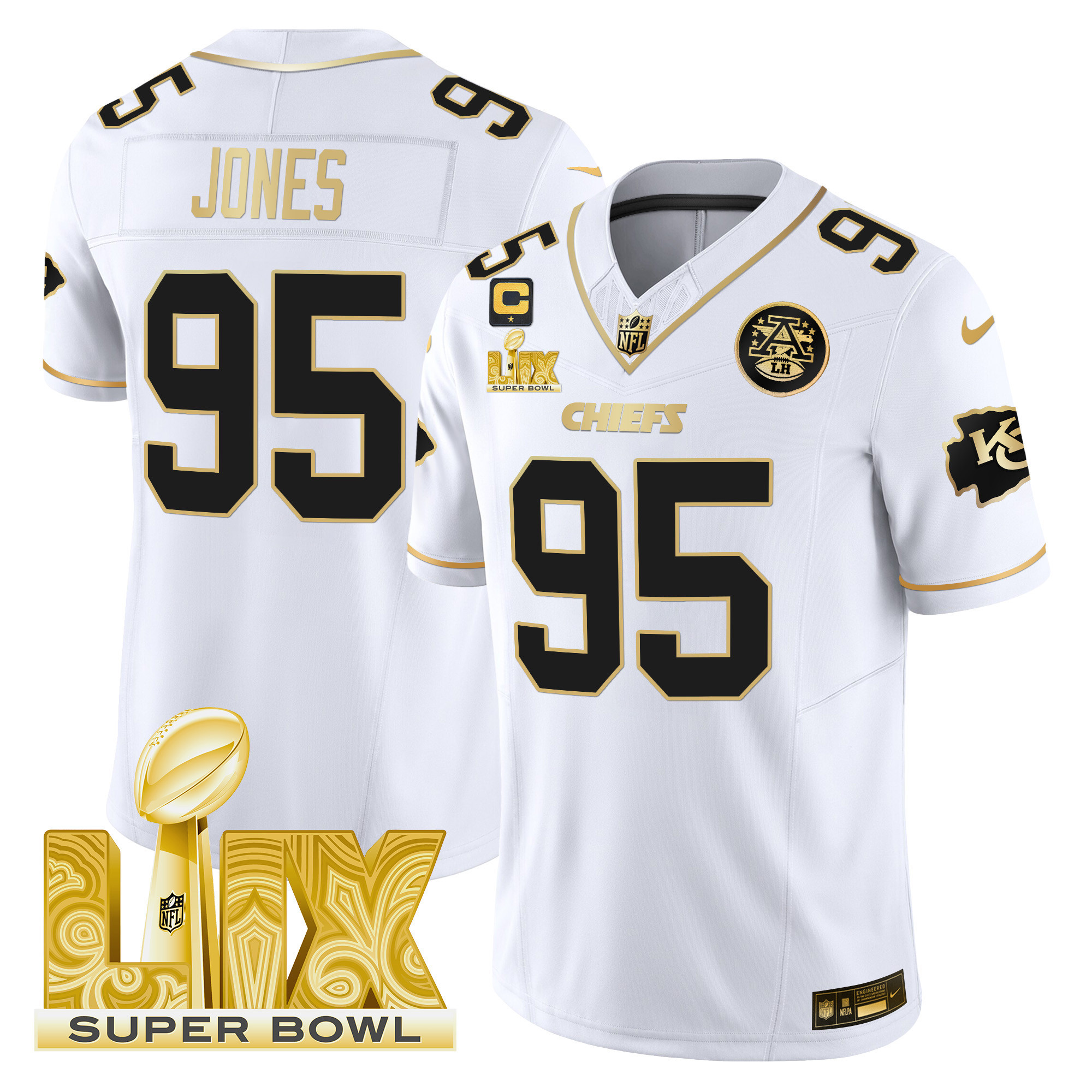 Men's Kansas City Chiefs Super Bowl LIX Patch Gold Vapor Limited Jersey - All Stitched - Image 20