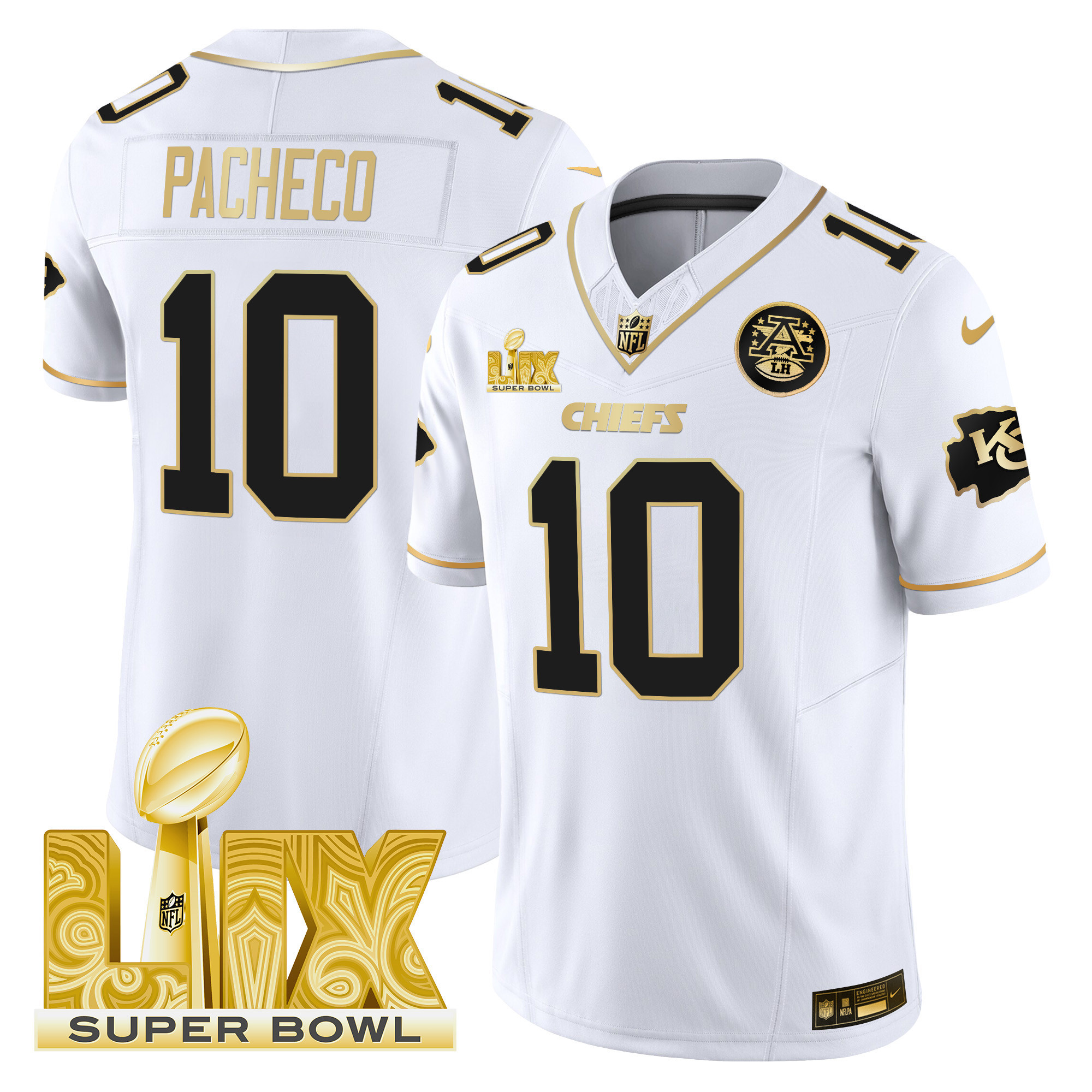 Men's Kansas City Chiefs Super Bowl LIX Patch Gold Vapor Limited Jersey - All Stitched - Image 14