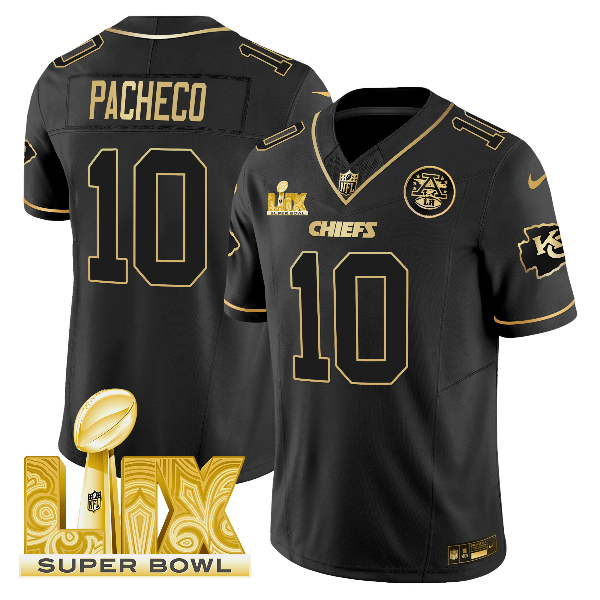 Men's Kansas City Chiefs Super Bowl LIX Patch Gold Vapor Limited Jersey - All Stitched - Image 24