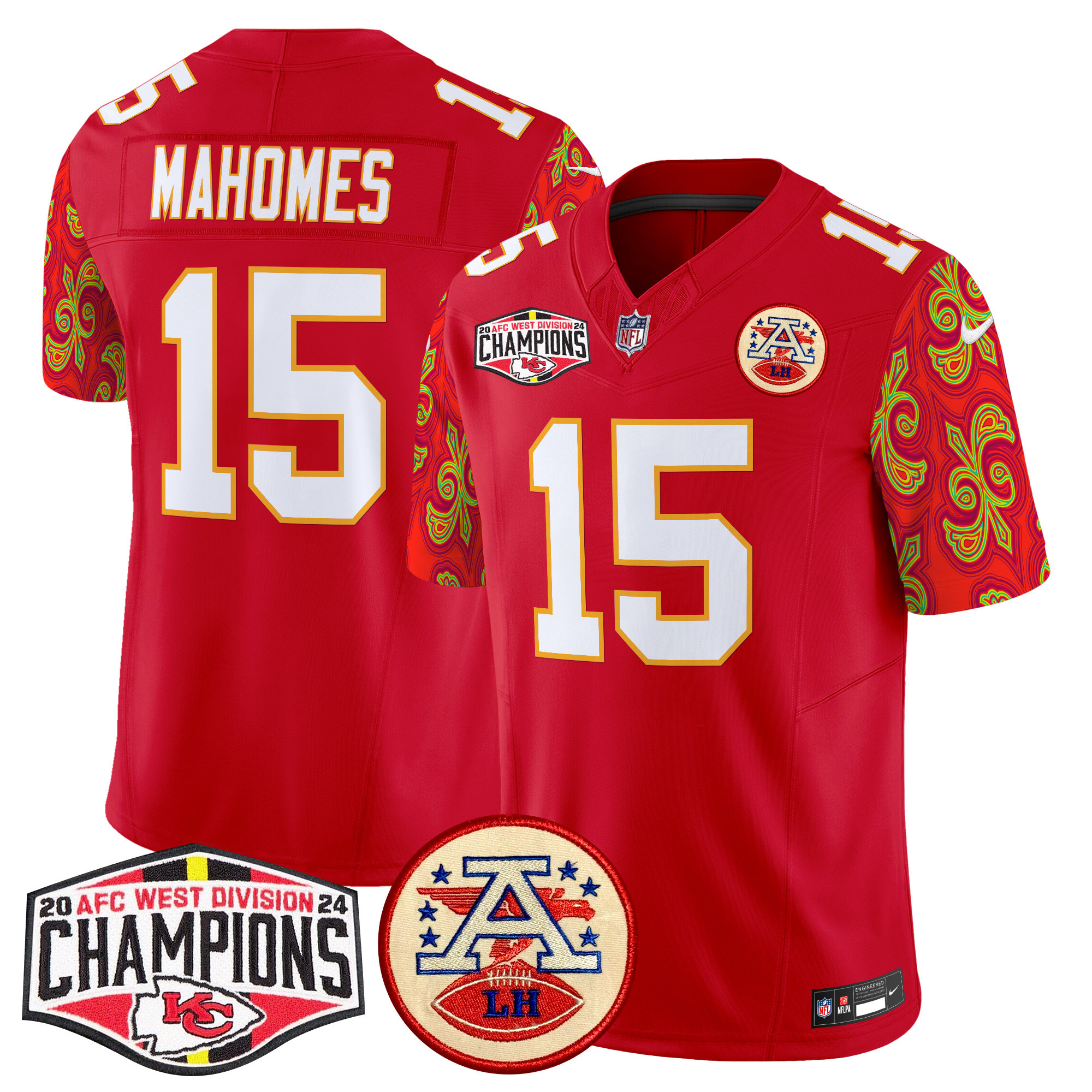 Men's Kansas City Chiefs Super Bowl LIX Style 2024 AFC West Division Champions Patch Vapor Limited Jersey - All Stitched