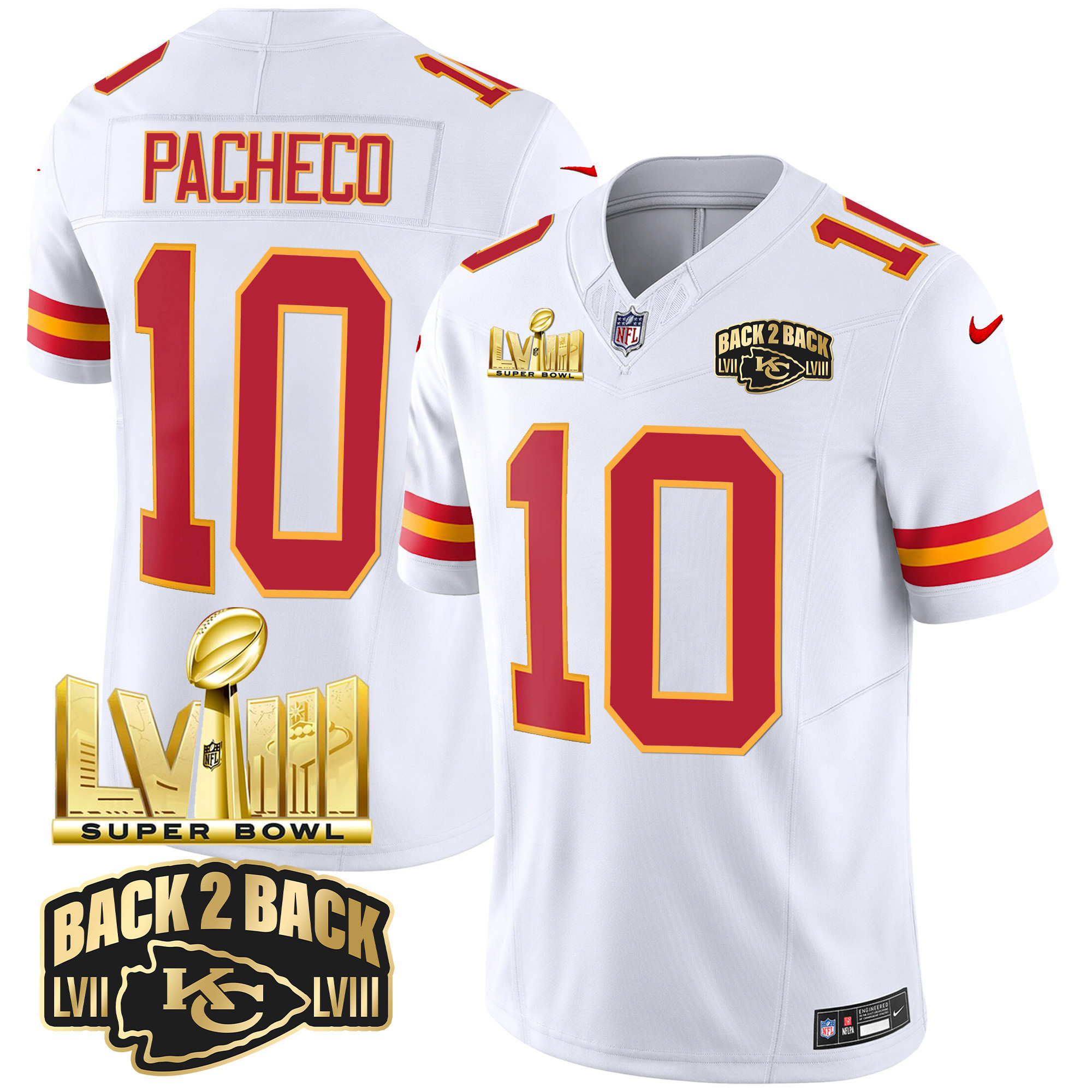 Men's Kansas City Chiefs Super Bowl LVIII & Back 2 Back Gold Patch Vapor Jersey - All Stitched - Image 46