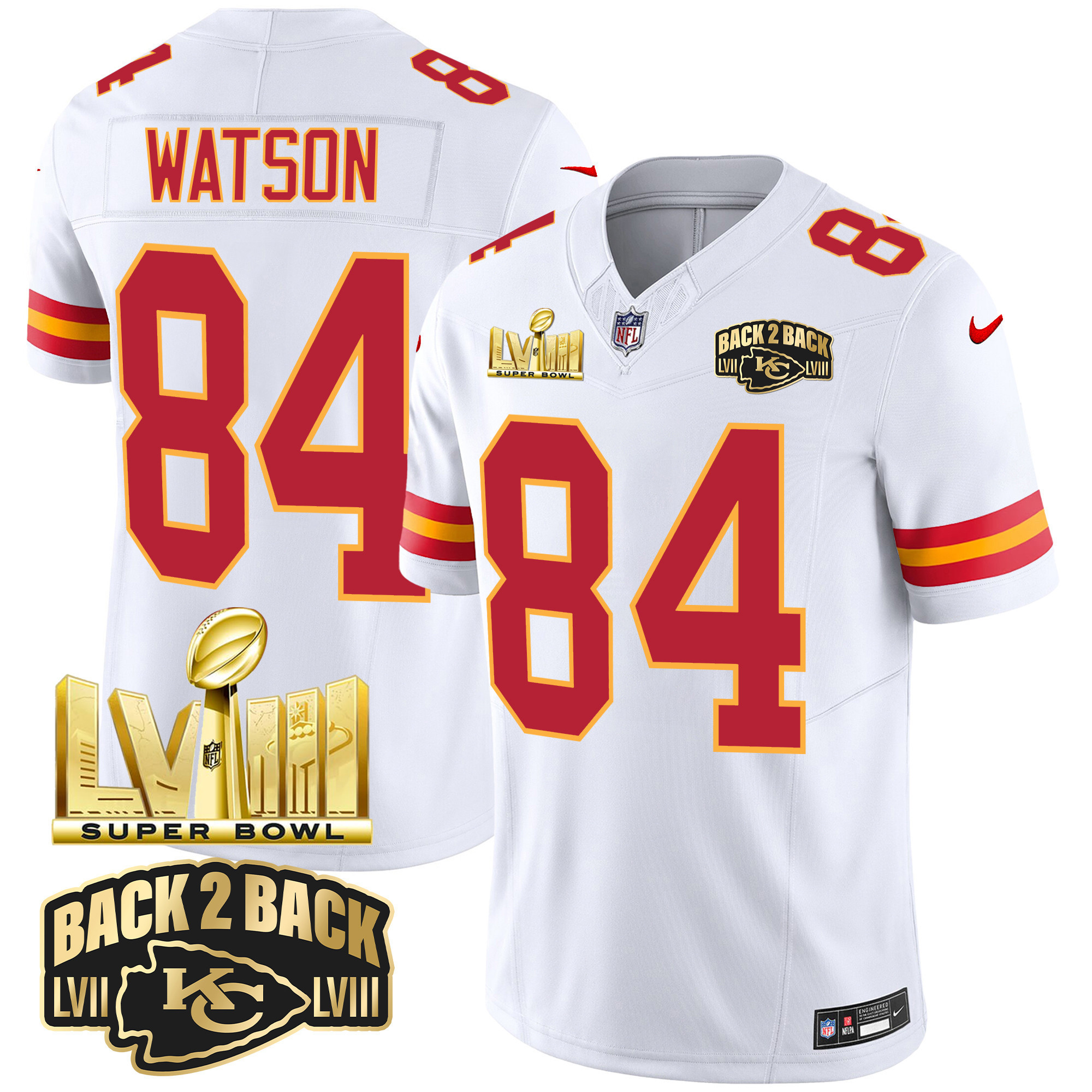 Men's Kansas City Chiefs Super Bowl LVIII & Back 2 Back Gold Patch Vapor Jersey - All Stitched - Image 47