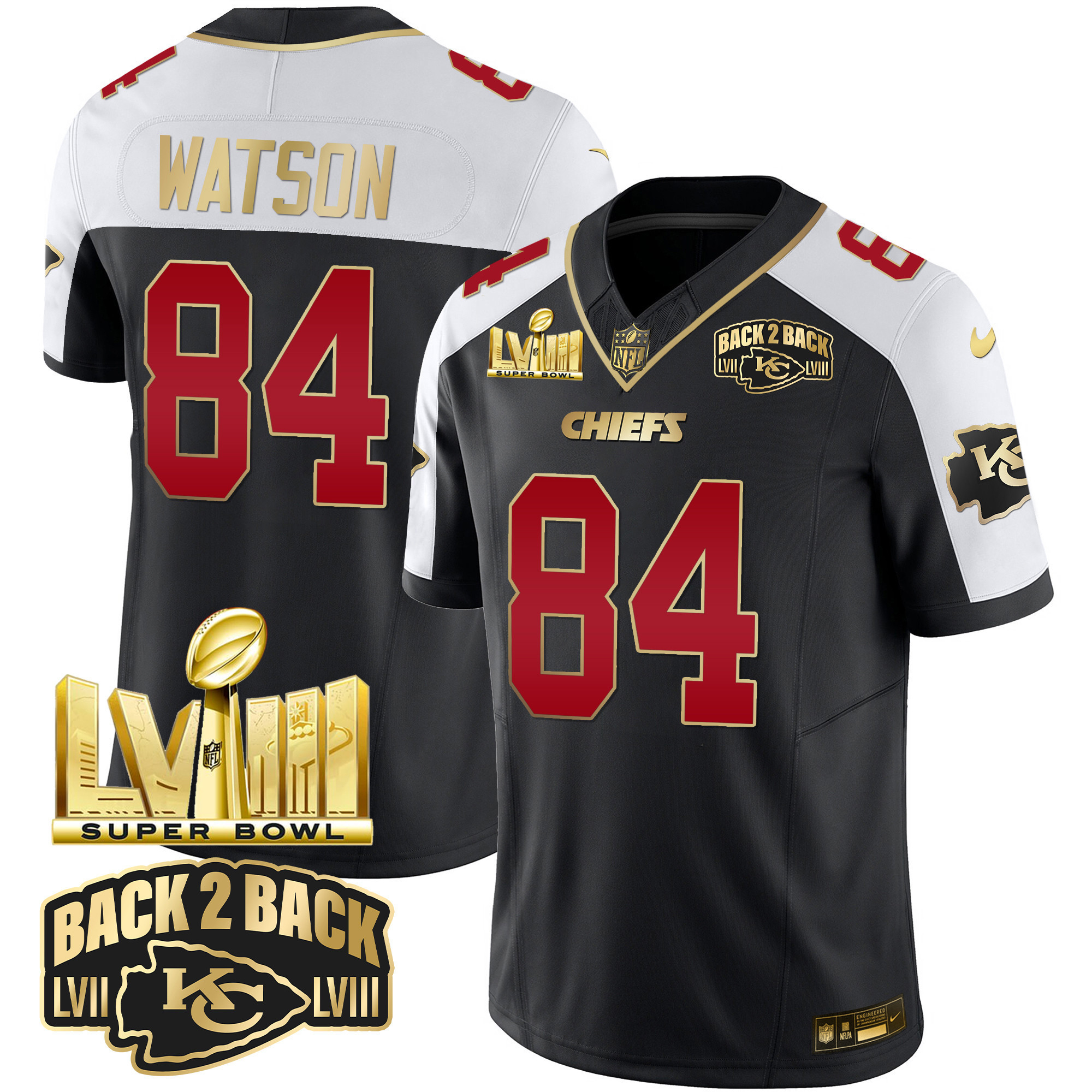 Men's Kansas City Chiefs Super Bowl LVIII & Back 2 Back Gold Patch Vapor Jersey - All Stitched - Image 5