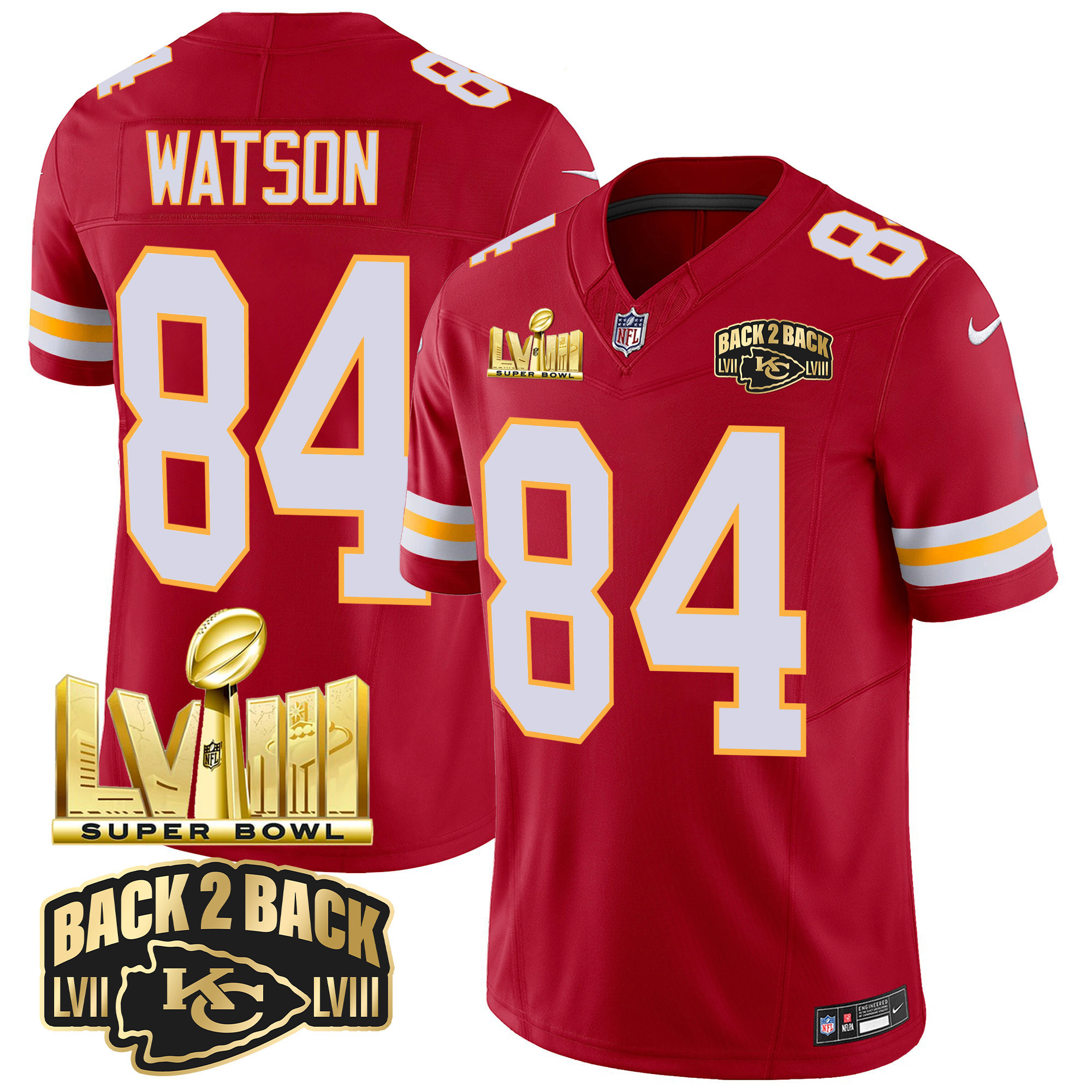 Men's Kansas City Chiefs Super Bowl LVIII & Back 2 Back Gold Patch Vapor Jersey - All Stitched - Image 40