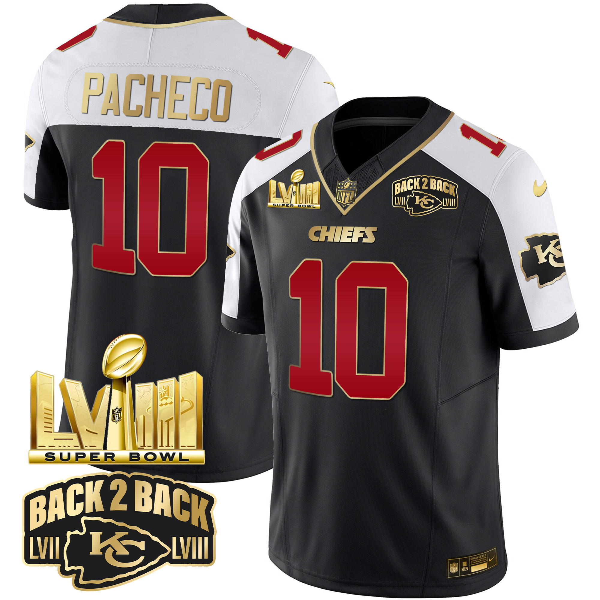 Men's Kansas City Chiefs Super Bowl LVIII & Back 2 Back Gold Patch Vapor Jersey - All Stitched - Image 4