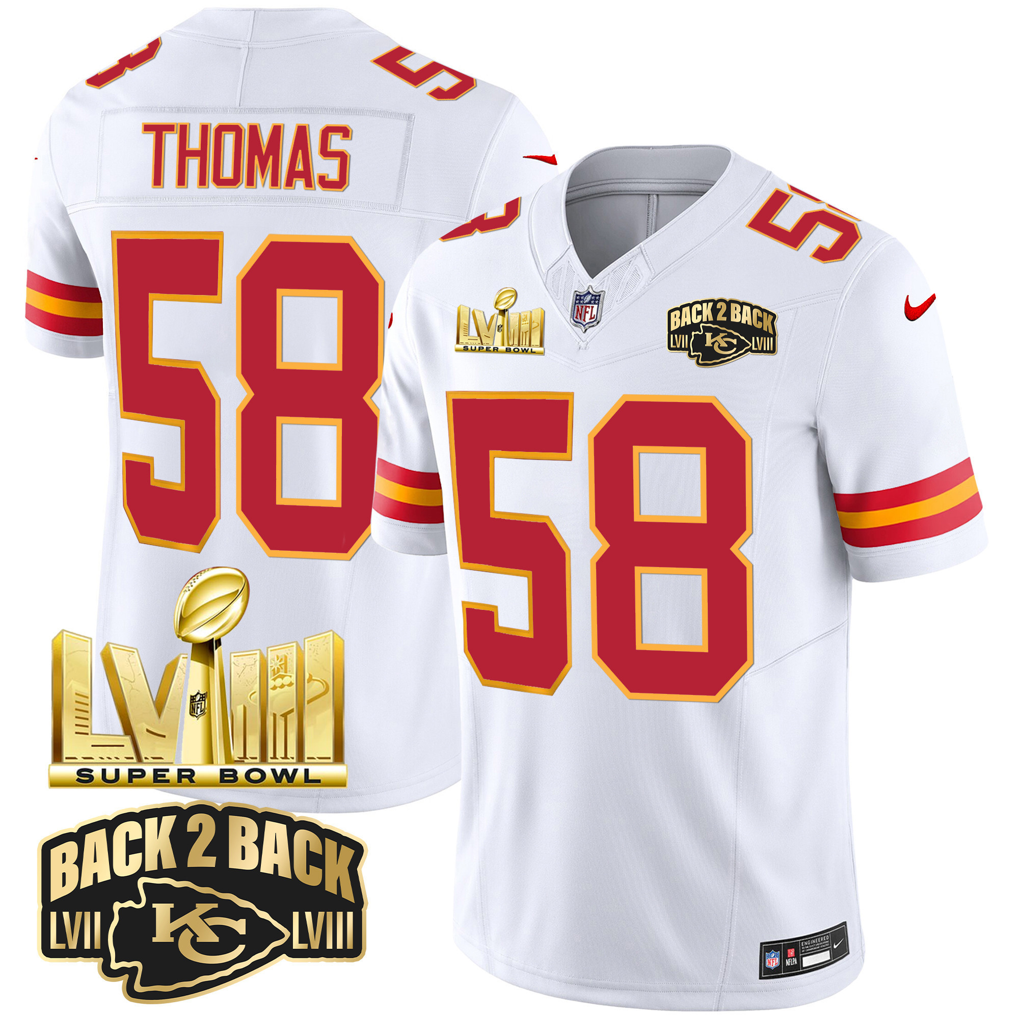 Men's Kansas City Chiefs Super Bowl LVIII & Back 2 Back Gold Patch Vapor Jersey - All Stitched - Image 45
