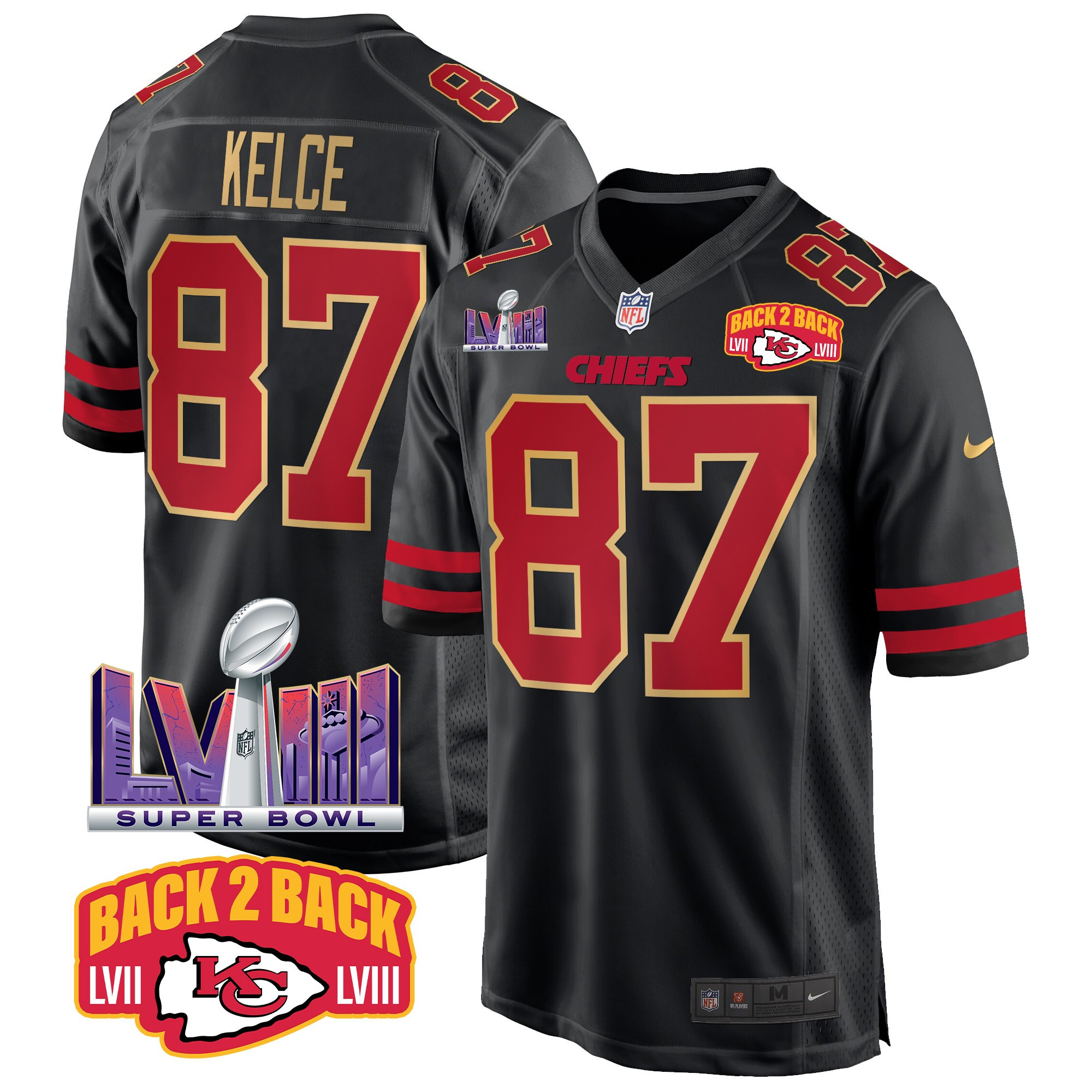 Men's Kansas City Chiefs Super Bowl LVIII & Back 2 Back Patch Game Jersey - All Stitched - Image 34