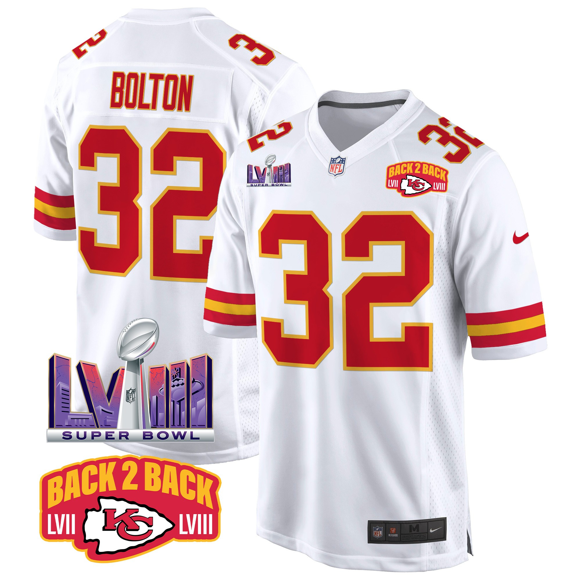 Men's Kansas City Chiefs Super Bowl LVIII & Back 2 Back Patch Game Jersey - All Stitched - Image 54