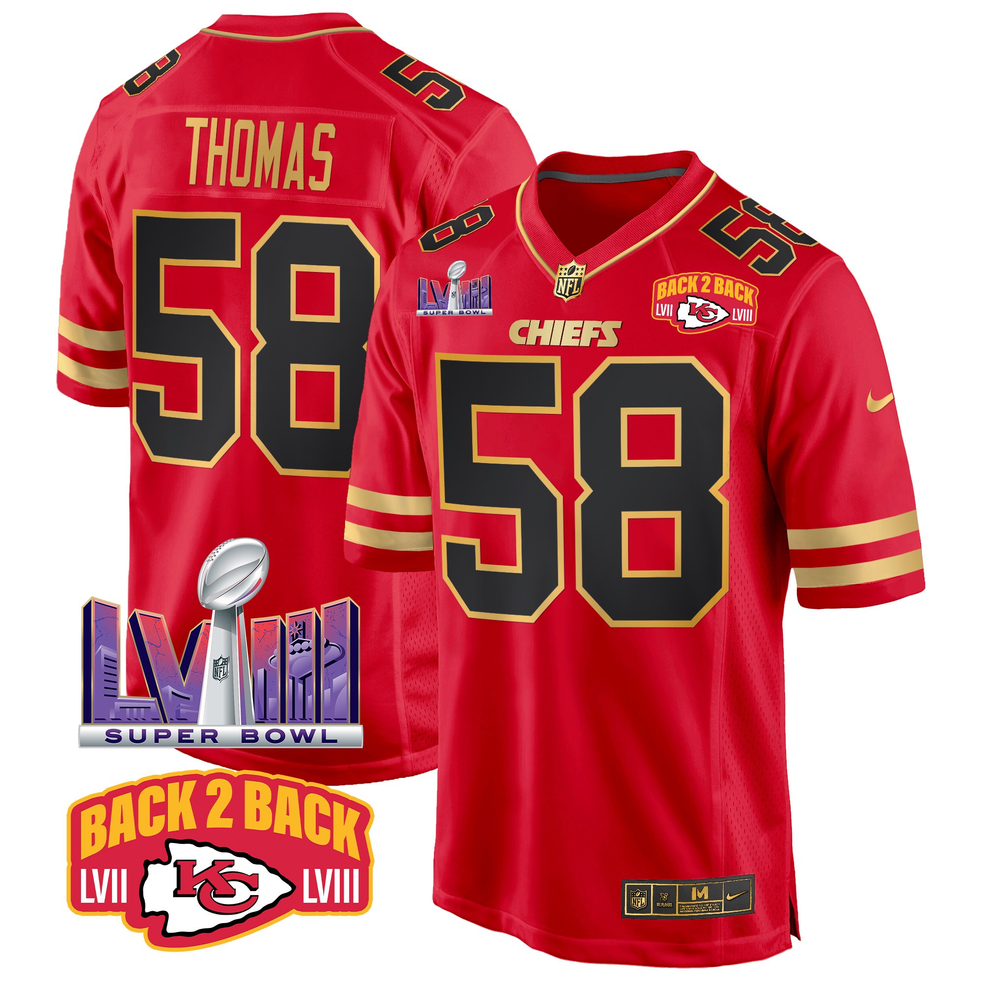 Men's Kansas City Chiefs Super Bowl LVIII & Back 2 Back Patch Game Jersey - All Stitched - Image 19