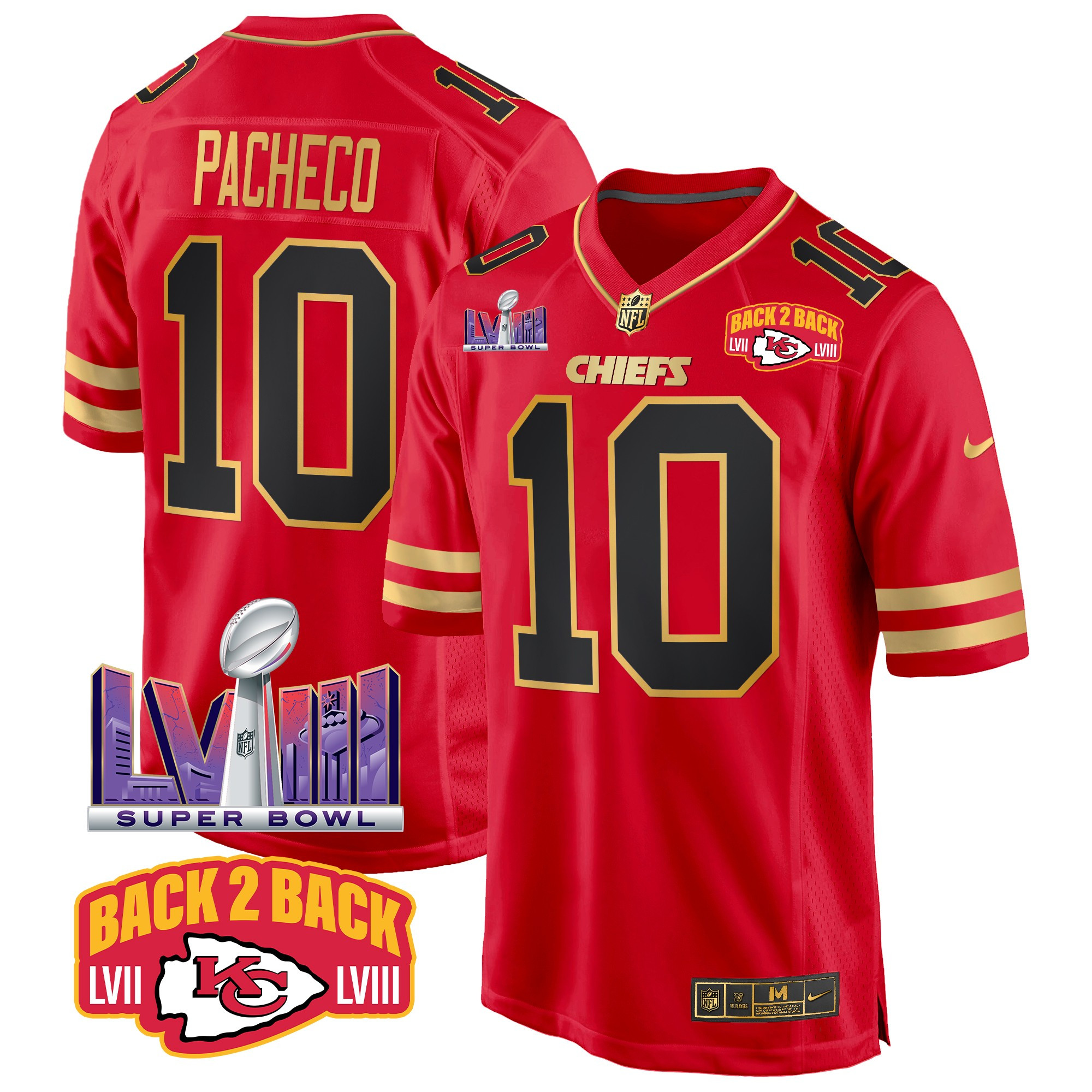 Men's Kansas City Chiefs Super Bowl LVIII & Back 2 Back Patch Game Jersey - All Stitched - Image 20