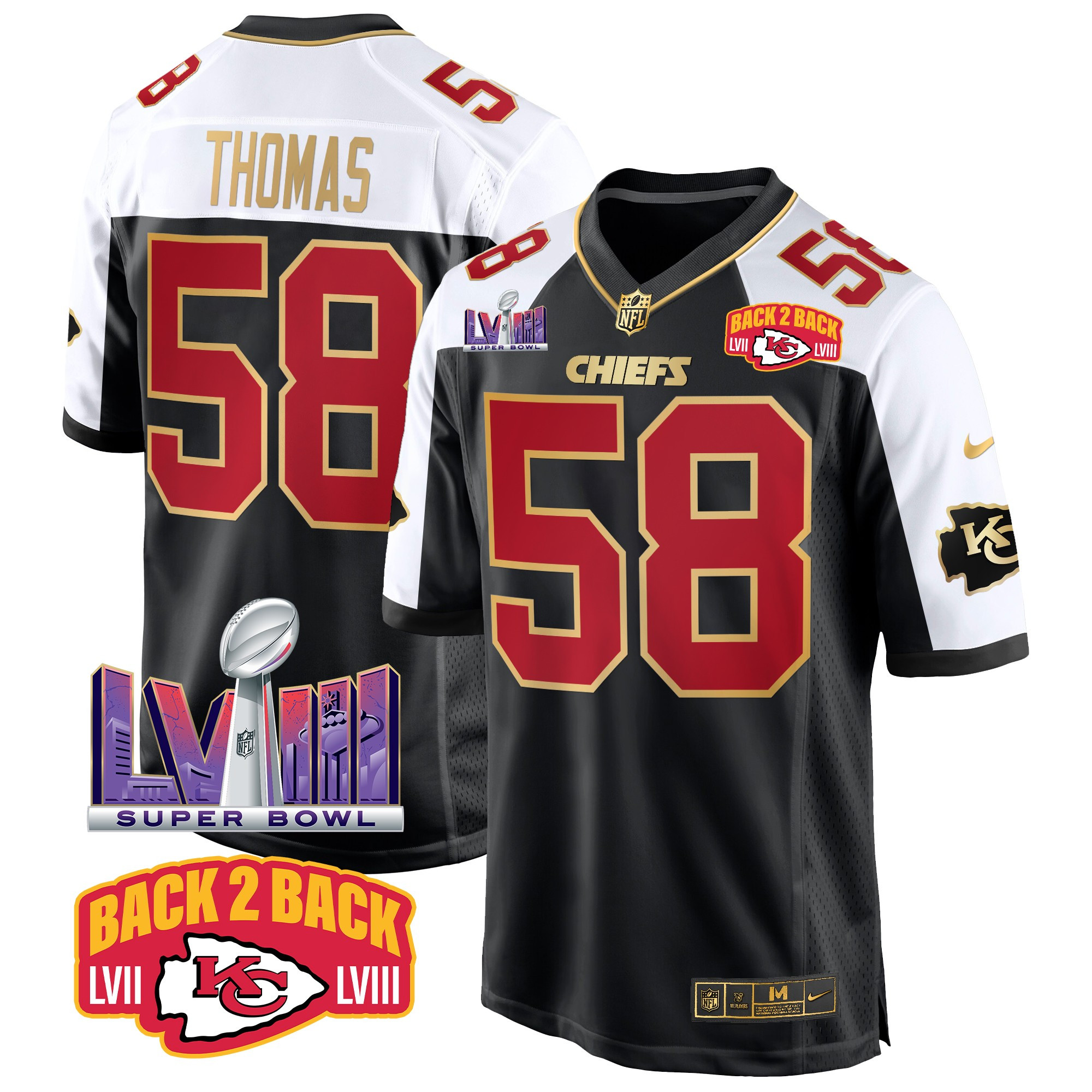 Men's Kansas City Chiefs Super Bowl LVIII & Back 2 Back Patch Game Jersey - All Stitched - Image 3