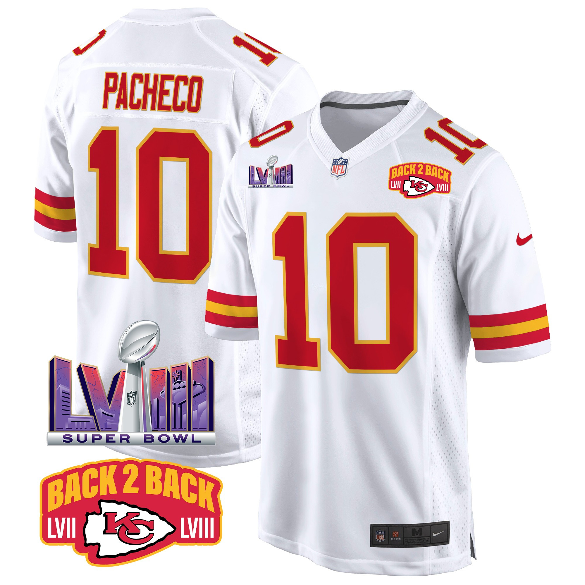 Men's Kansas City Chiefs Super Bowl LVIII & Back 2 Back Patch Game Jersey - All Stitched - Image 52