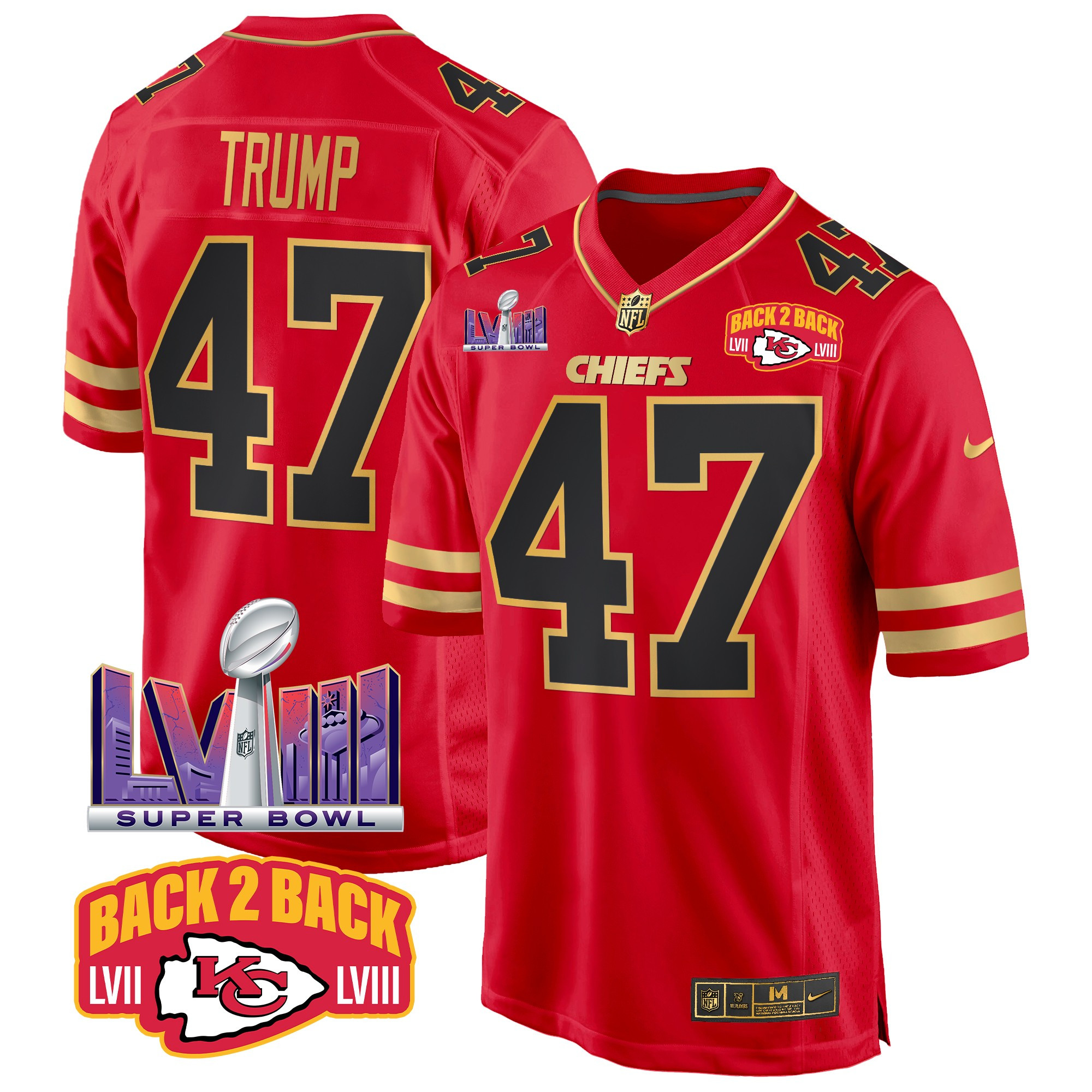 Men's Kansas City Chiefs Super Bowl LVIII & Back 2 Back Patch Game Jersey - All Stitched - Image 24