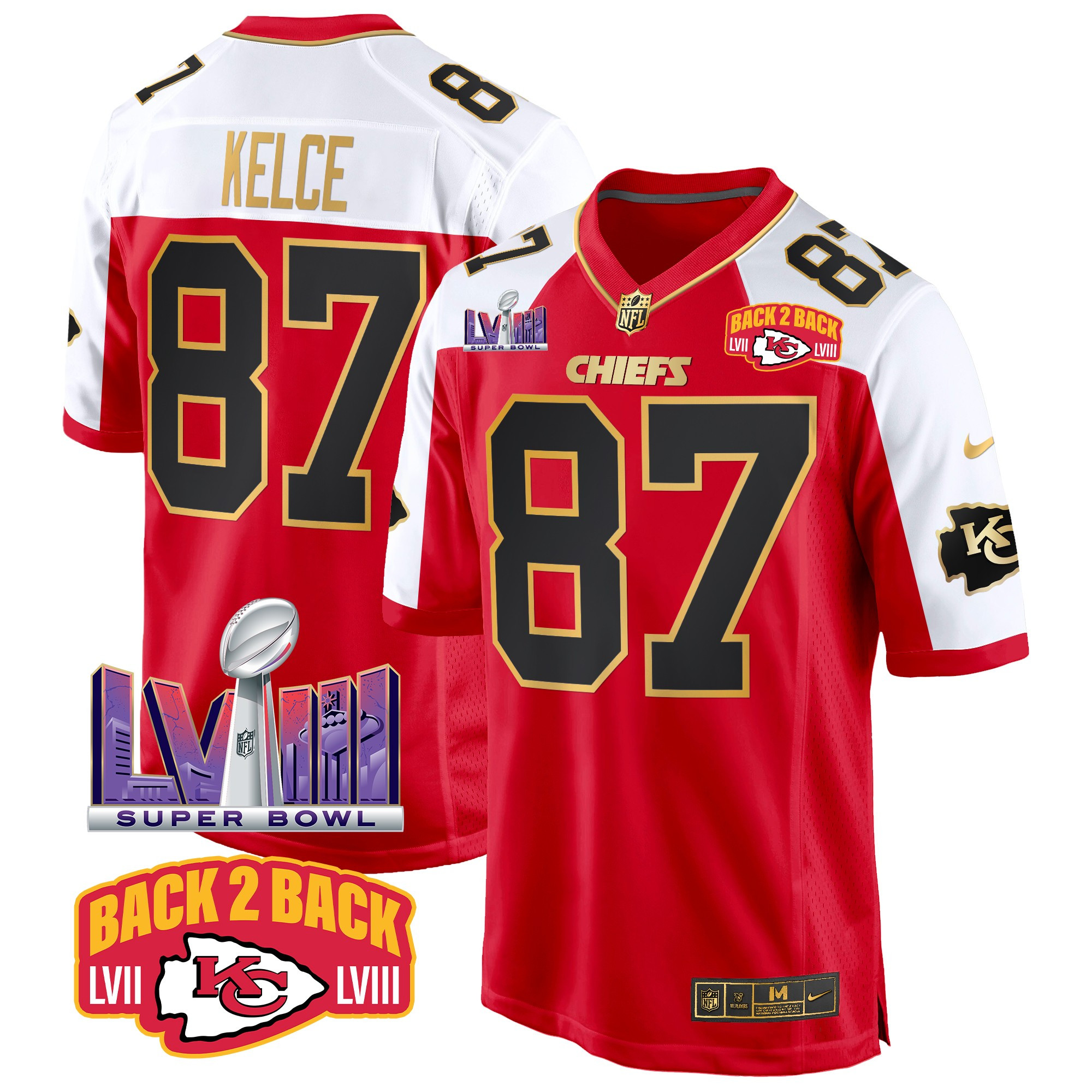 Men's Kansas City Chiefs Super Bowl LVIII & Back 2 Back Patch Game Jersey - All Stitched - Image 10