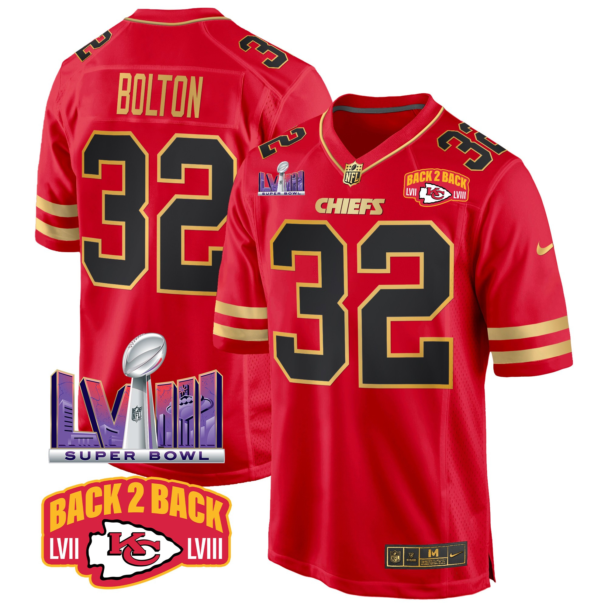 Men's Kansas City Chiefs Super Bowl LVIII & Back 2 Back Patch Game Jersey - All Stitched - Image 22