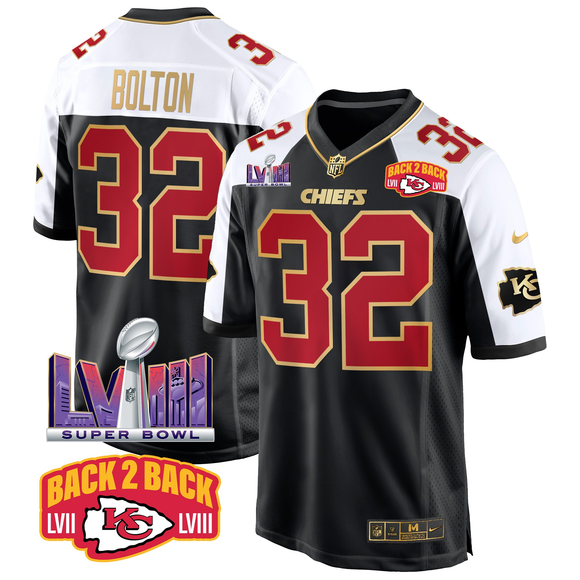 Men's Kansas City Chiefs Super Bowl LVIII & Back 2 Back Patch Game Jersey - All Stitched - Image 6