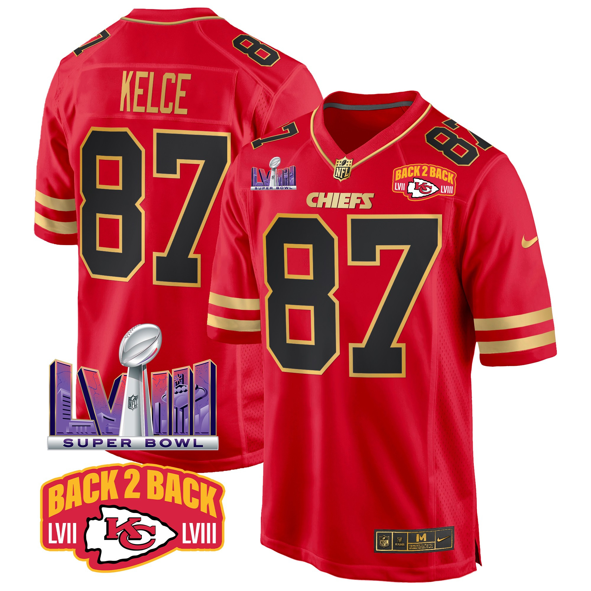 Men's Kansas City Chiefs Super Bowl LVIII & Back 2 Back Patch Game Jersey - All Stitched - Image 18