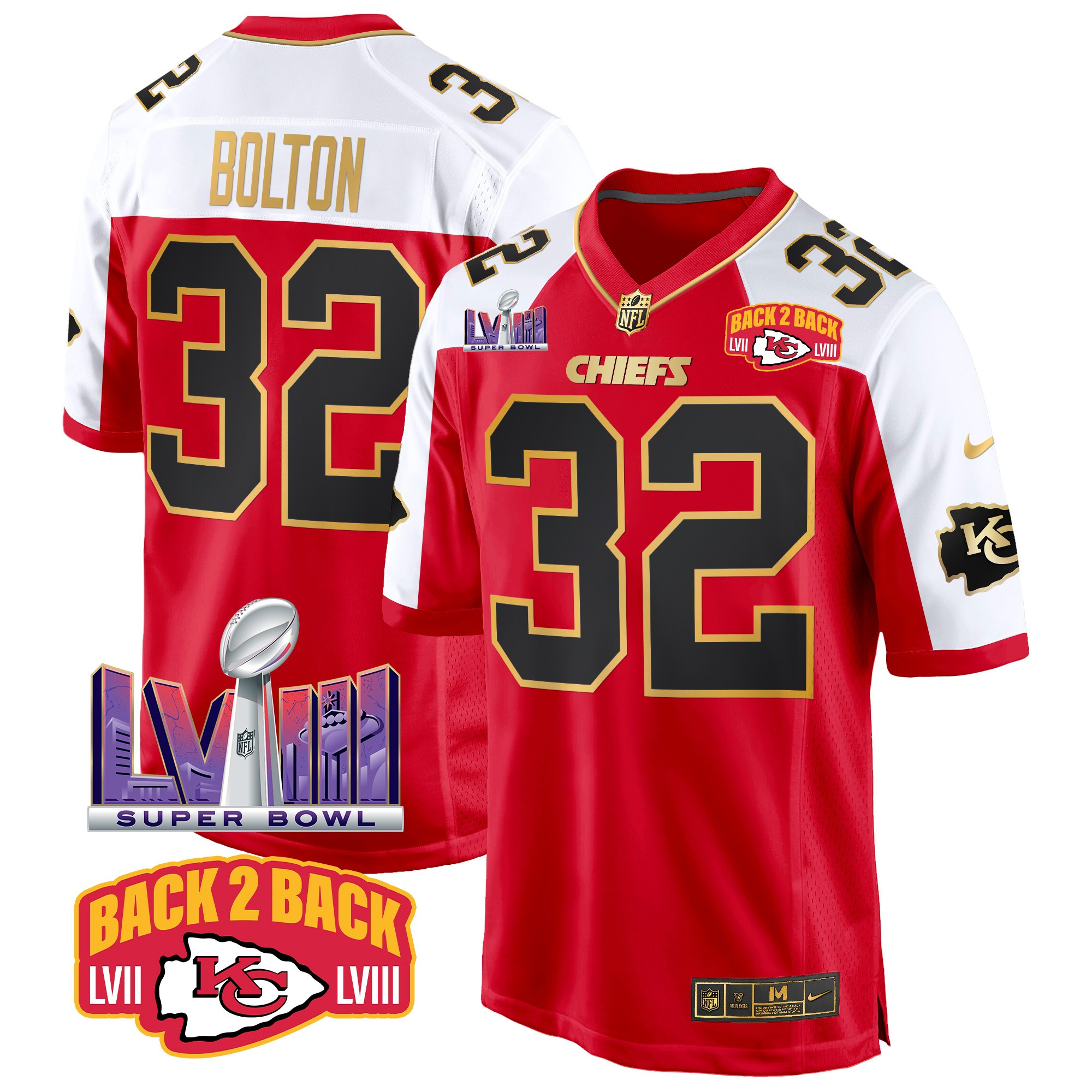 Men's Kansas City Chiefs Super Bowl LVIII & Back 2 Back Patch Game Jersey - All Stitched - Image 14