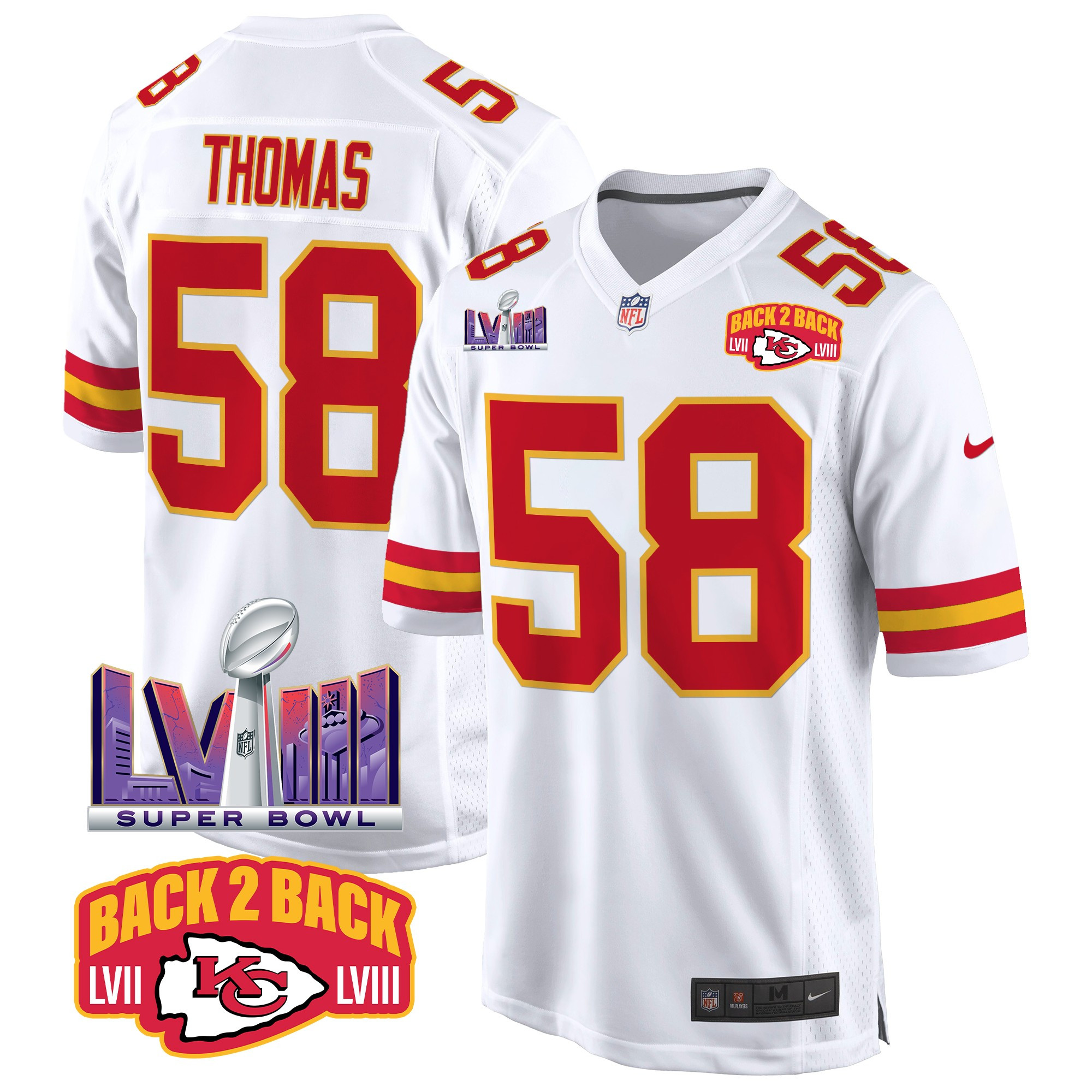 Men's Kansas City Chiefs Super Bowl LVIII & Back 2 Back Patch Game Jersey - All Stitched - Image 51