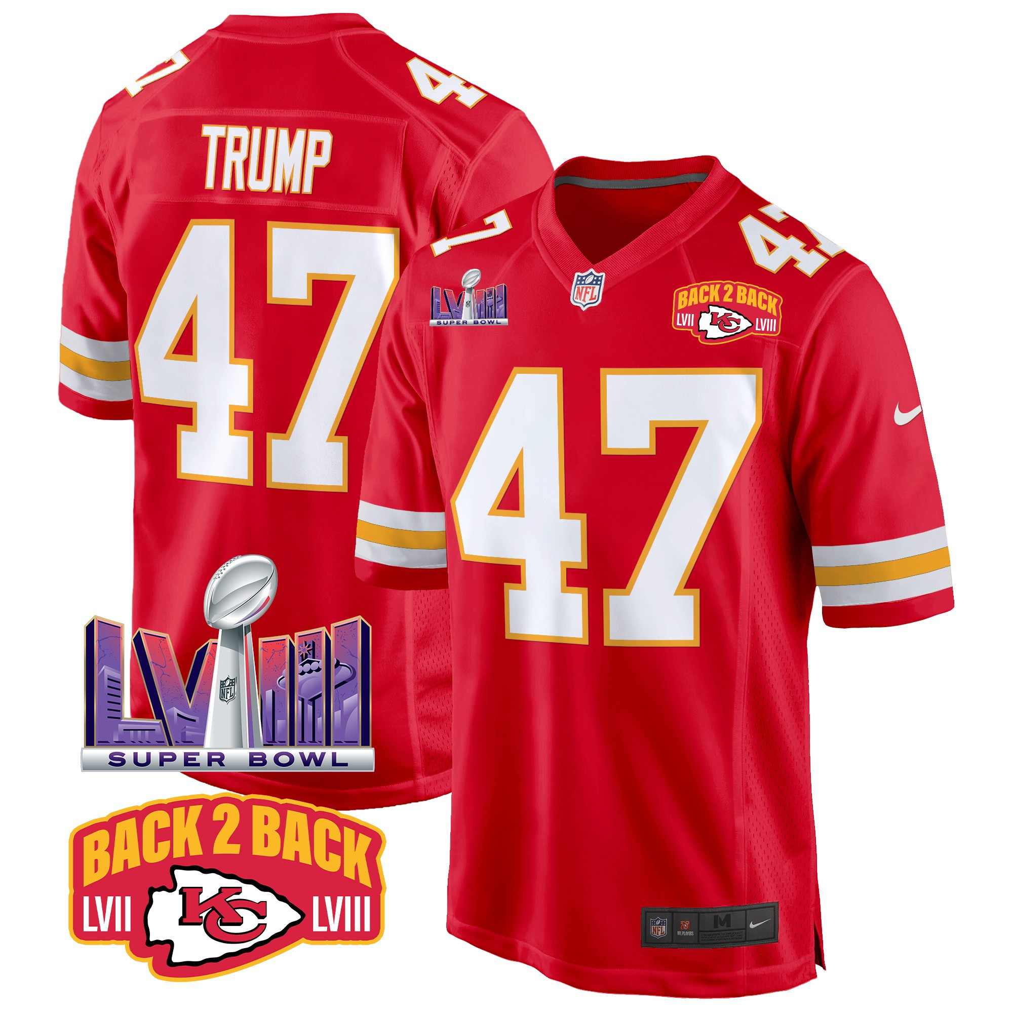 Men's Kansas City Chiefs Super Bowl LVIII & Back 2 Back Patch Game Jersey - All Stitched - Image 48