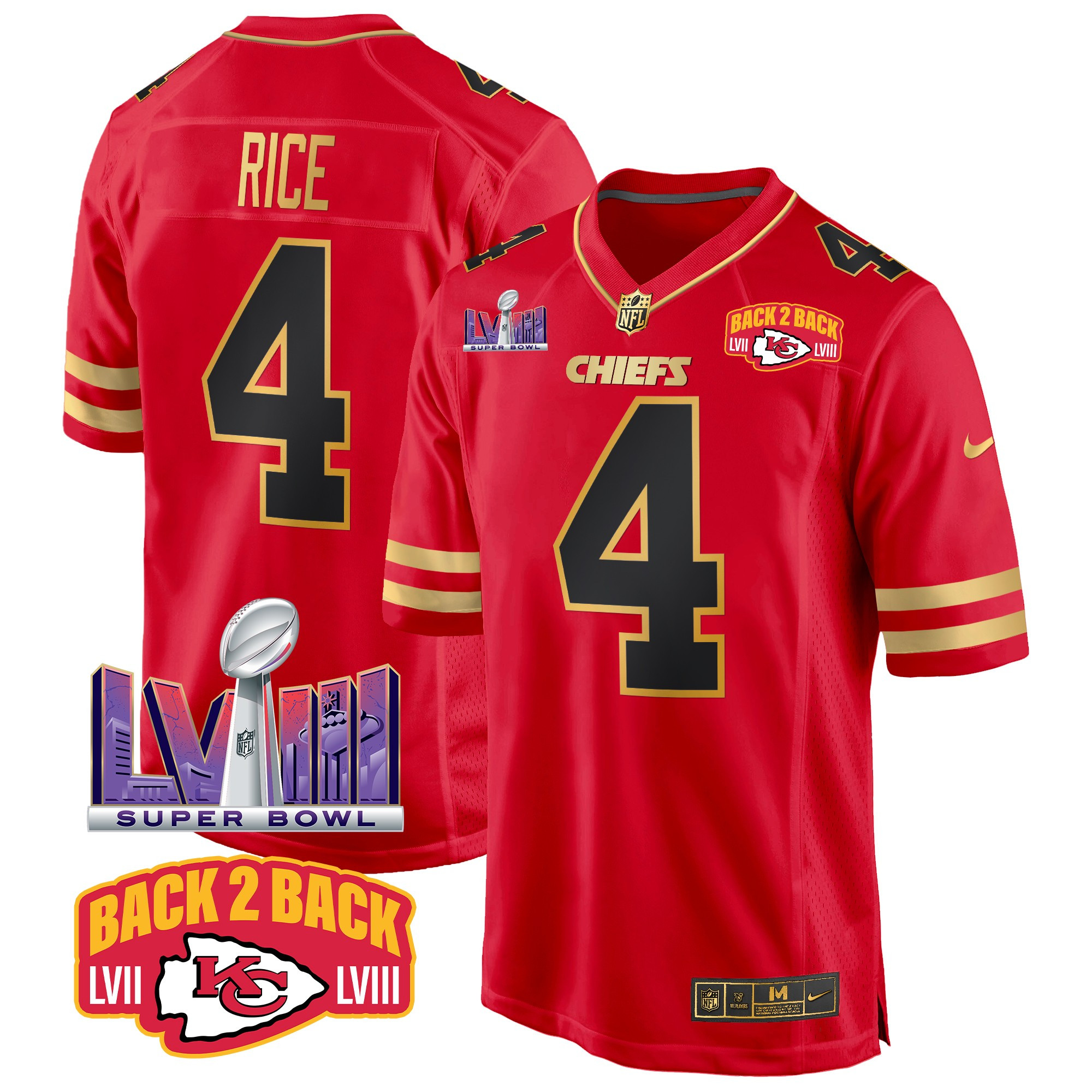 Men's Kansas City Chiefs Super Bowl LVIII & Back 2 Back Patch Game Jersey - All Stitched - Image 23