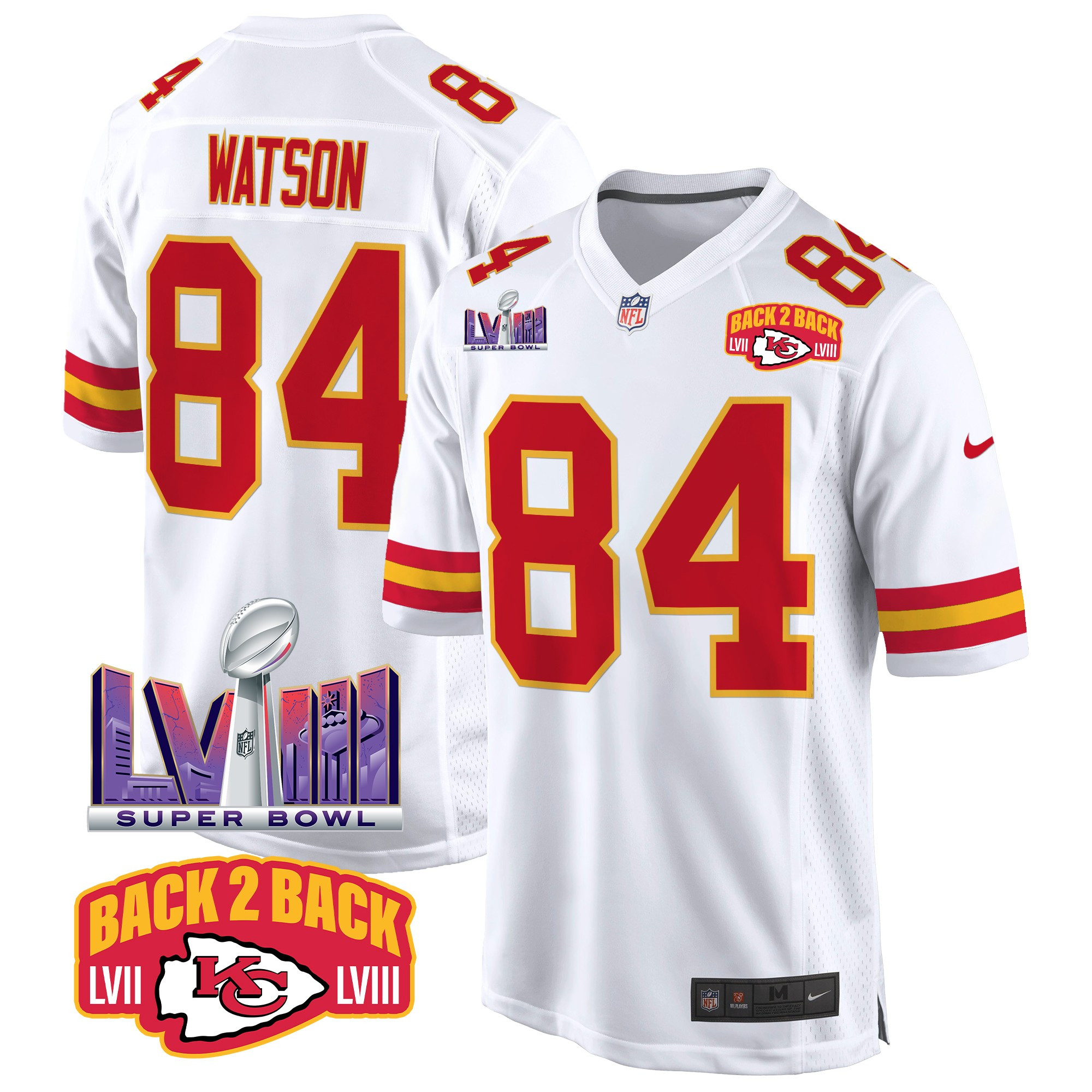Men's Kansas City Chiefs Super Bowl LVIII & Back 2 Back Patch Game Jersey - All Stitched - Image 53