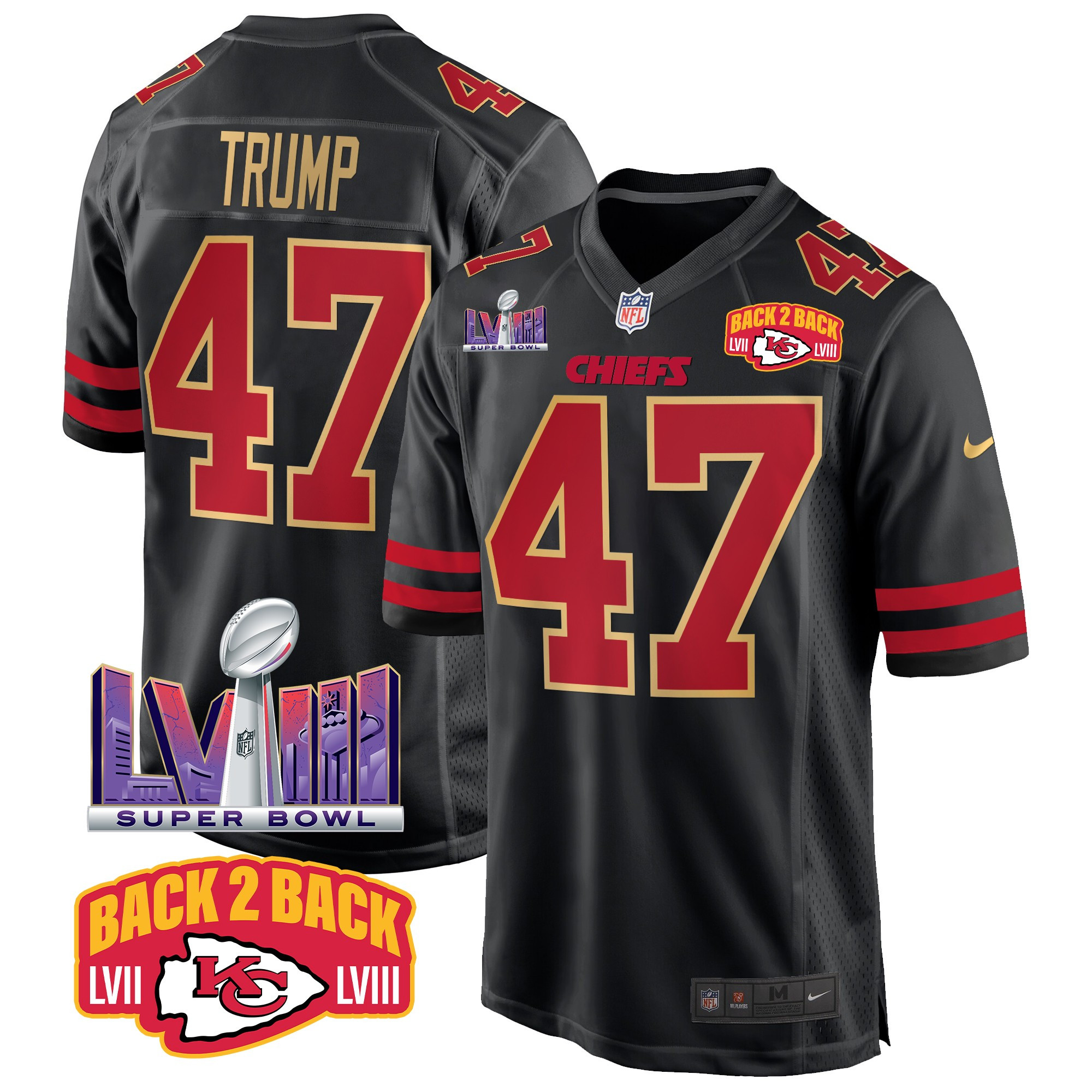 Men's Kansas City Chiefs Super Bowl LVIII & Back 2 Back Patch Game Jersey - All Stitched - Image 40