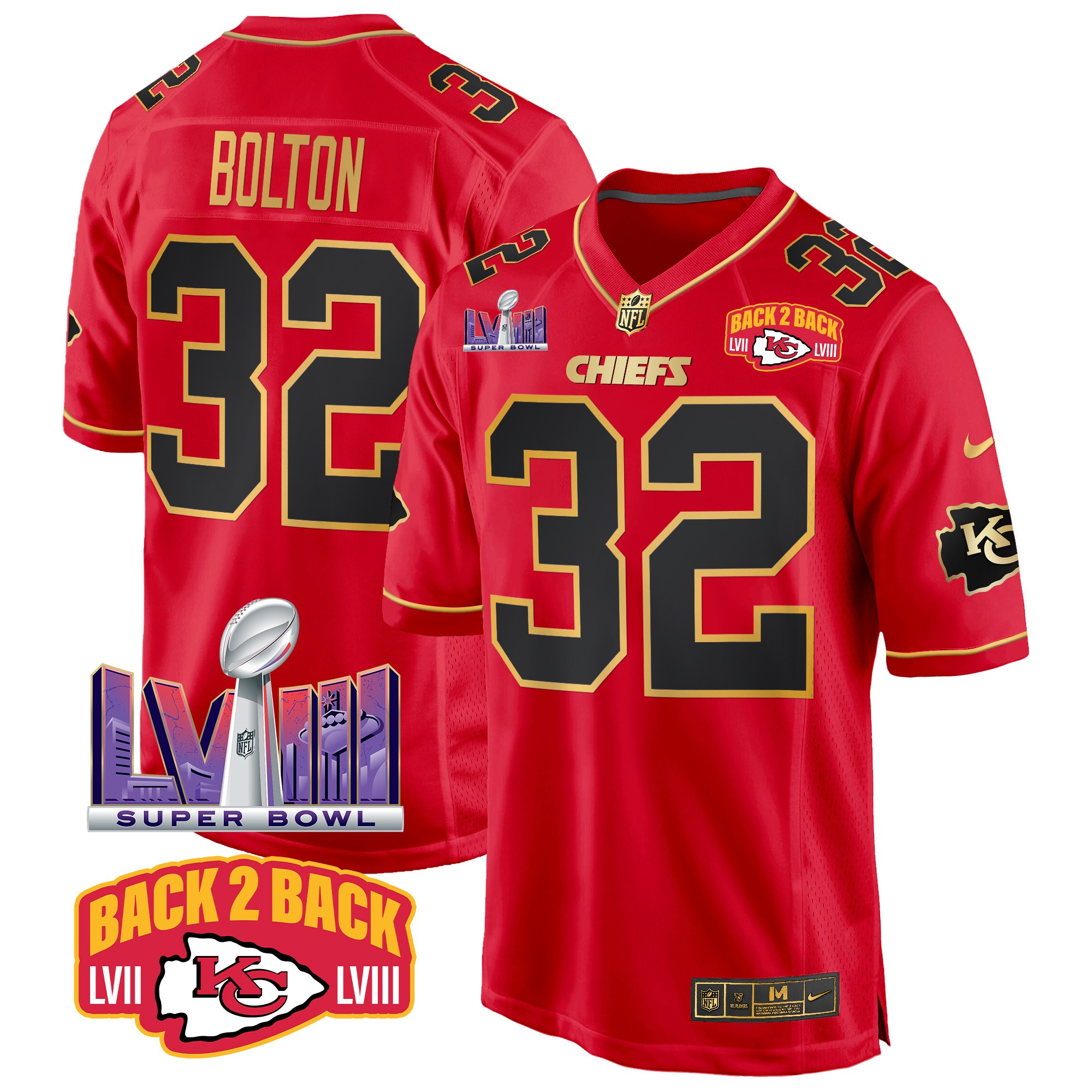 Men's Kansas City Chiefs Super Bowl LVIII & Back 2 Back Patch Game Jersey - All Stitched - Image 30