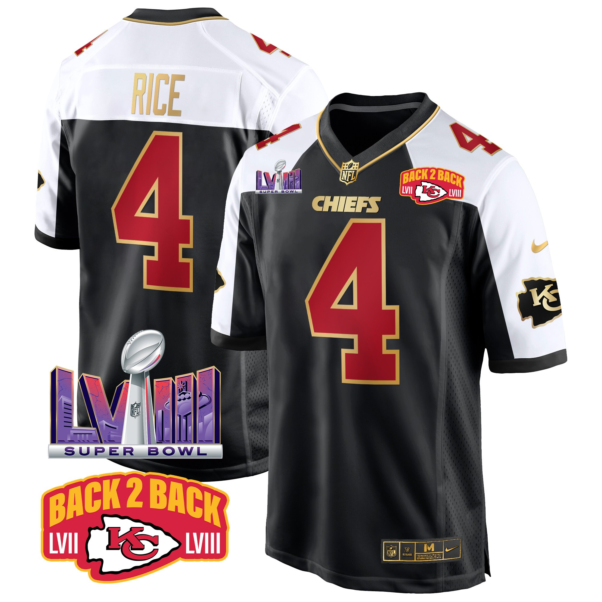 Men's Kansas City Chiefs Super Bowl LVIII & Back 2 Back Patch Game Jersey - All Stitched - Image 7