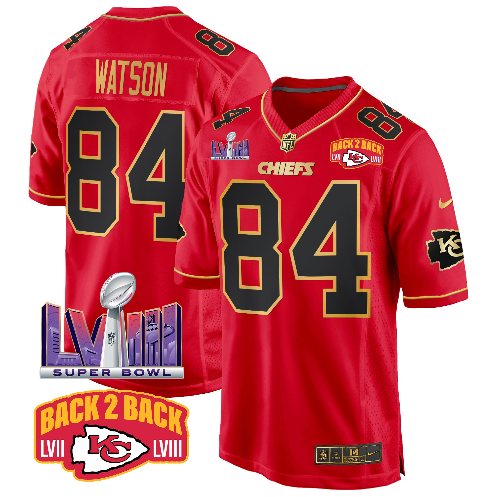 Men's Kansas City Chiefs Super Bowl LVIII & Back 2 Back Patch Game Jersey - All Stitched - Image 29