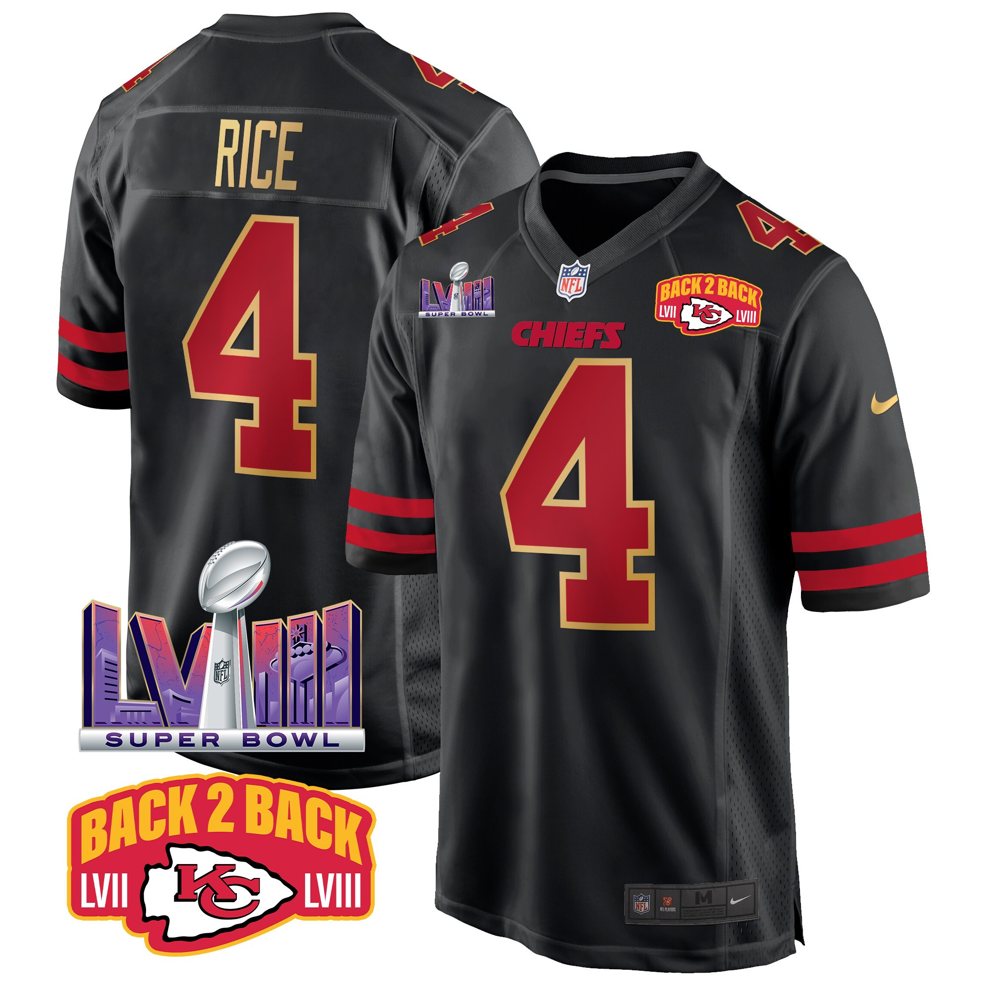 Men's Kansas City Chiefs Super Bowl LVIII & Back 2 Back Patch Game Jersey - All Stitched - Image 39