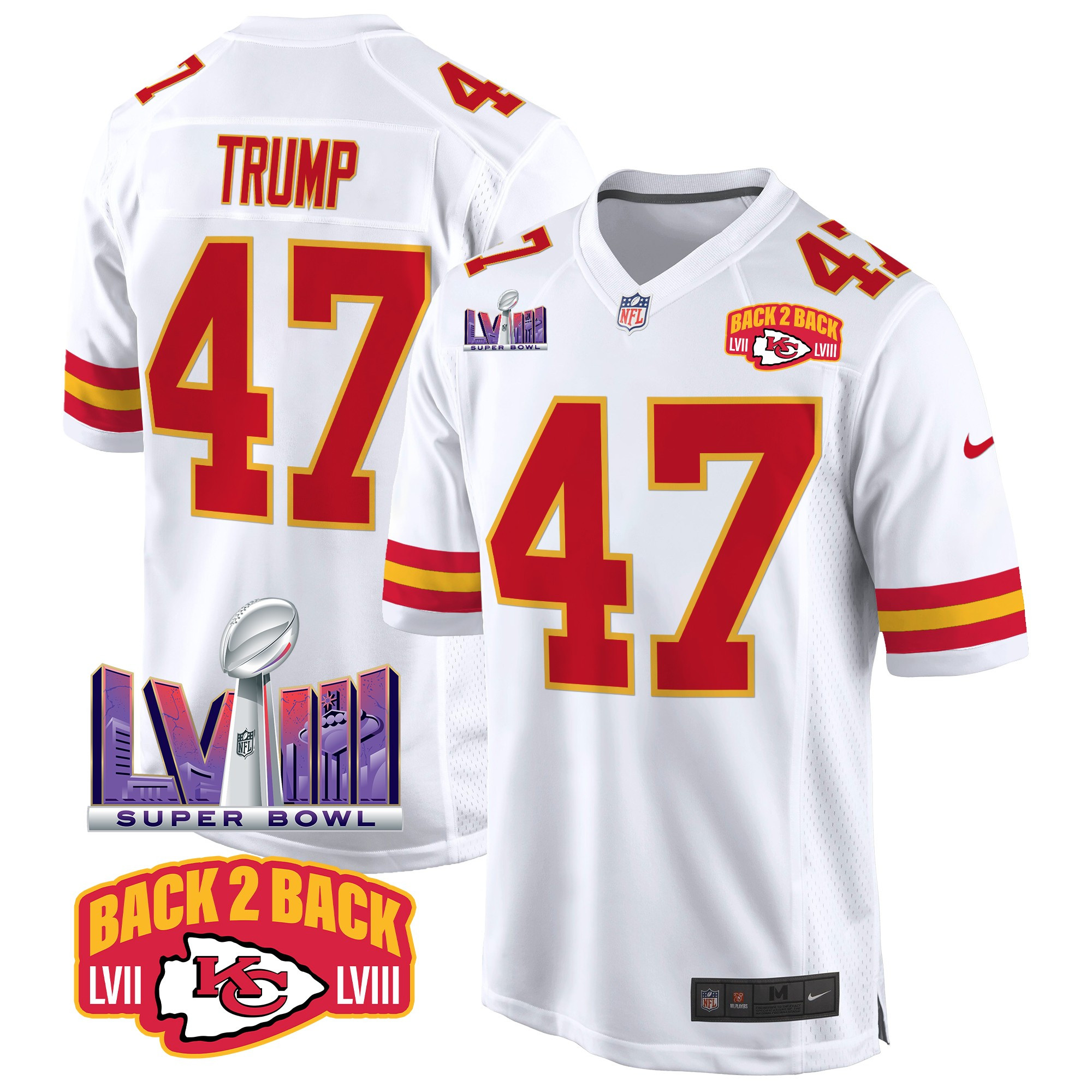 Men's Kansas City Chiefs Super Bowl LVIII & Back 2 Back Patch Game Jersey - All Stitched - Image 56