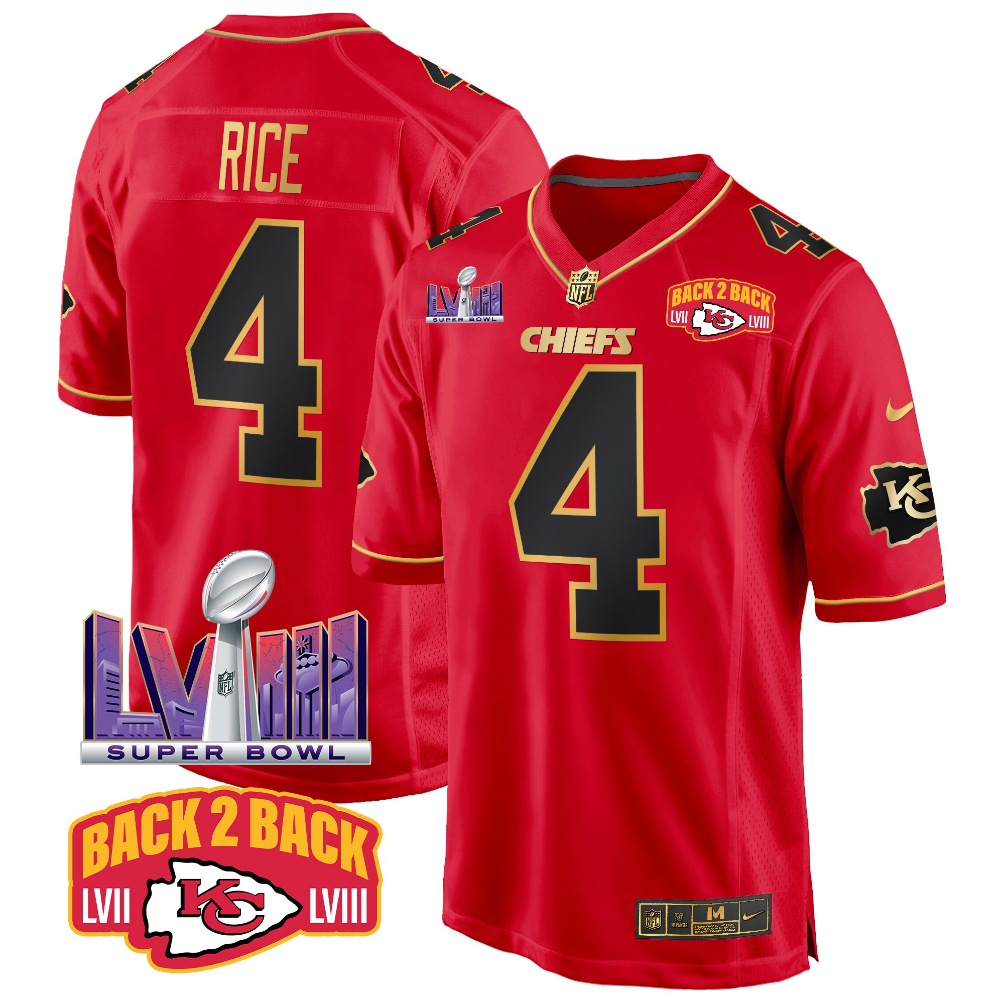 Men's Kansas City Chiefs Super Bowl LVIII & Back 2 Back Patch Game Jersey - All Stitched - Image 31