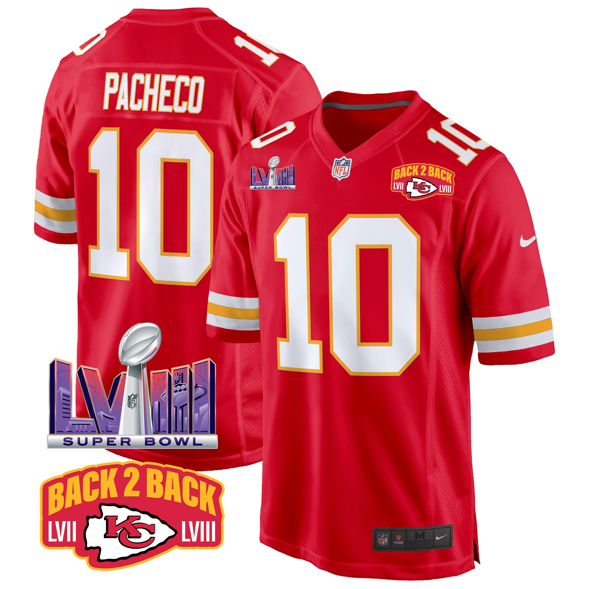Men's Kansas City Chiefs Super Bowl LVIII & Back 2 Back Patch Game Jersey - All Stitched - Image 44